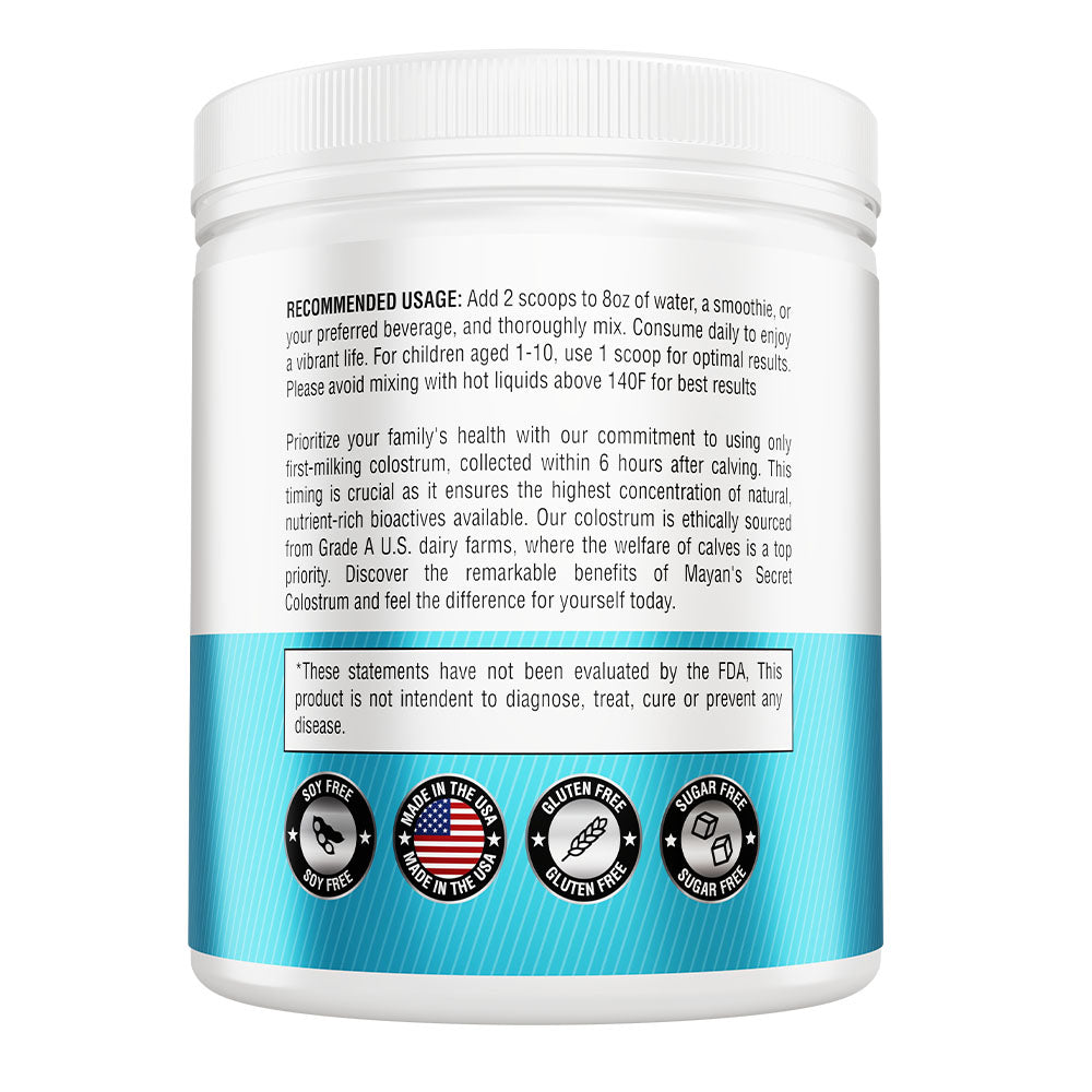 Colostrum Powder Grass-Fed -for human Gut Health, Immunity, Skin & Hair, Muscle Recovery - Over 400 Bioactive Nutrients, 6-Hour Guaranteed Pure Formula, Non-GMO, Unflavored, 60-Day Supply