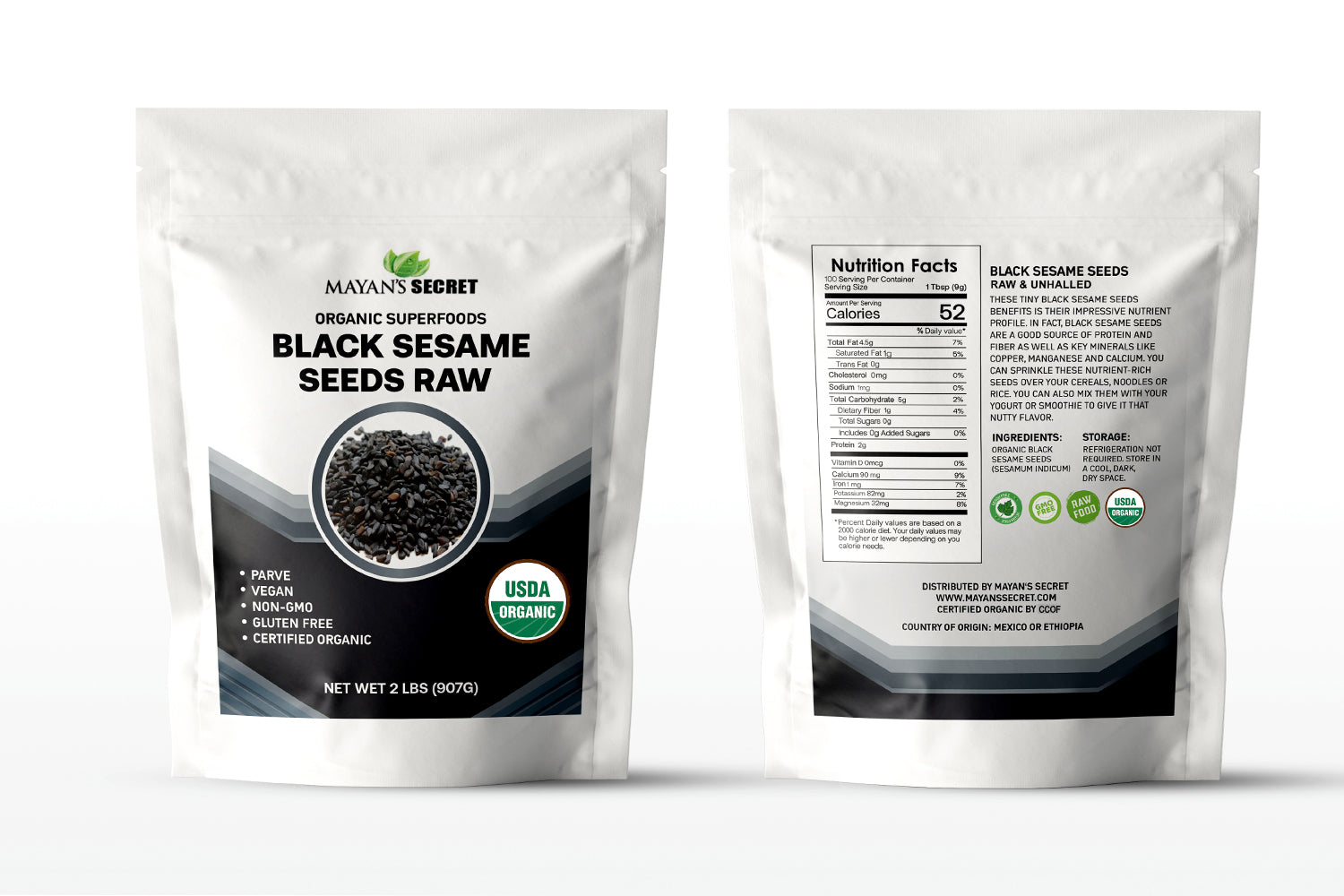 Black Sesame Seeds Raw - Unhulled Organic