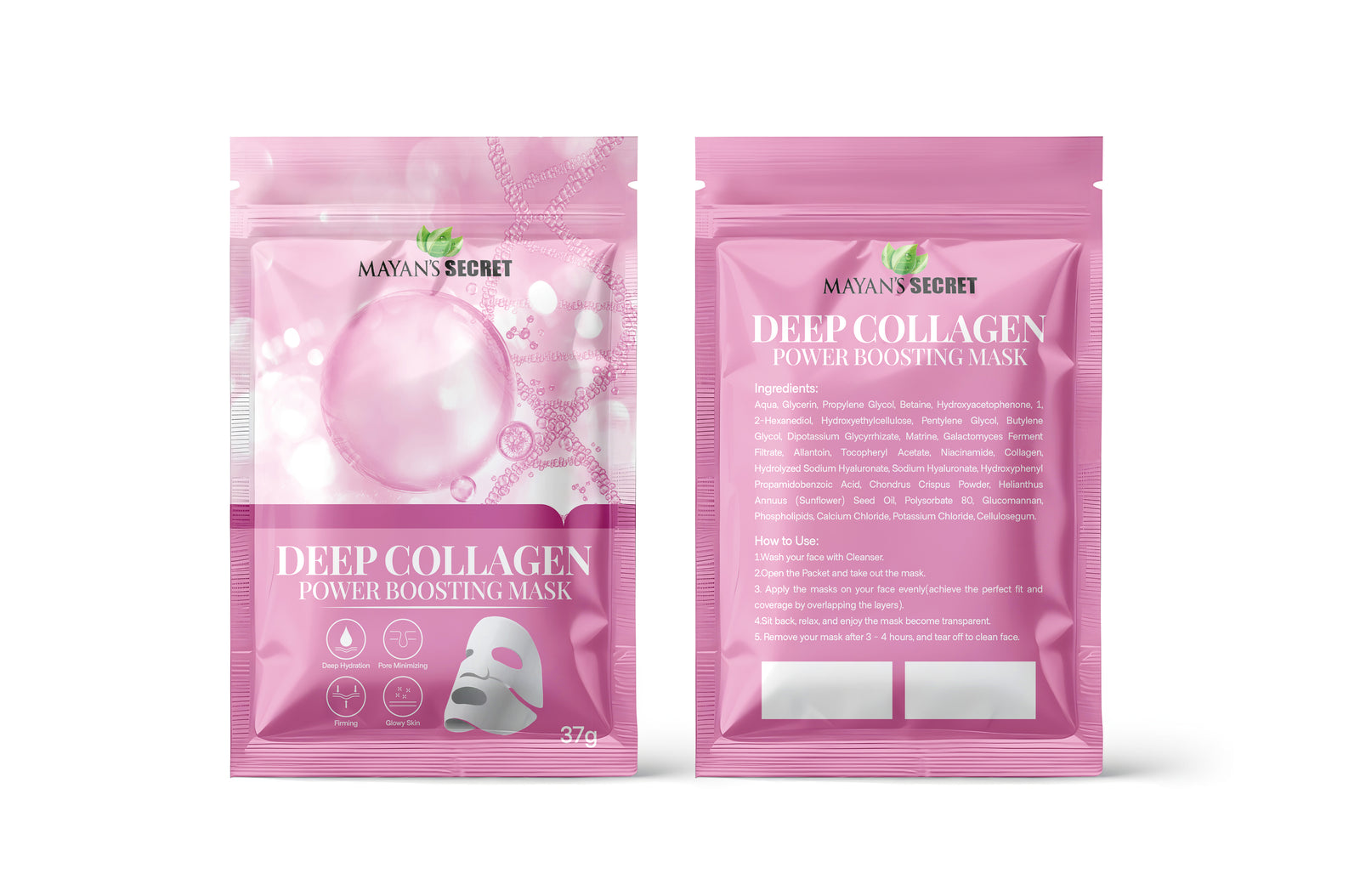 Mayan's Secret – Bio Collagen Korean Face Mask, Deep Collagen Anti Wrinkle Lifting Mask Overnight, Hydrogel Mask, Pore Minimizing, Nourishing and Moisturizing All Skin Types (Pack of 5)