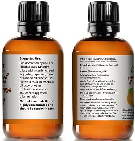 Mayan’s Secret Tangerine Essential Oil 4 oz 120ml Pure Cold Pressed Citrus Oil for Skin Hair Aromatherapy Diffuser Use Glass Dropper Bottle