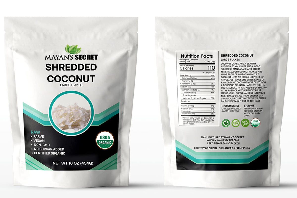Mayan’s Secret Organic Coconut Flakes Large Shredded Coconut Unsweetened USDA Organic Raw Vegan Coconut for Baking Smoothies and Healthy Snacking