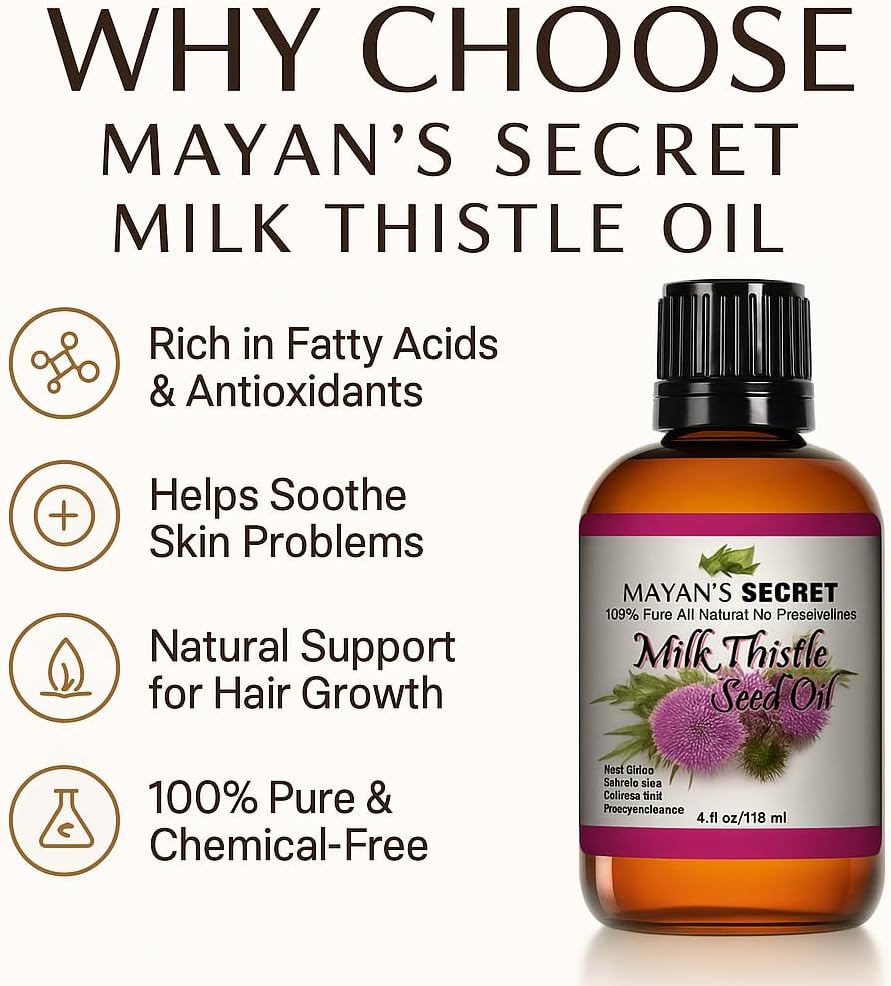 Mayan's Secret Milk Thistle Seed Oil Pure Cold Pressed Rich in Vitamin E and for Aging Skin