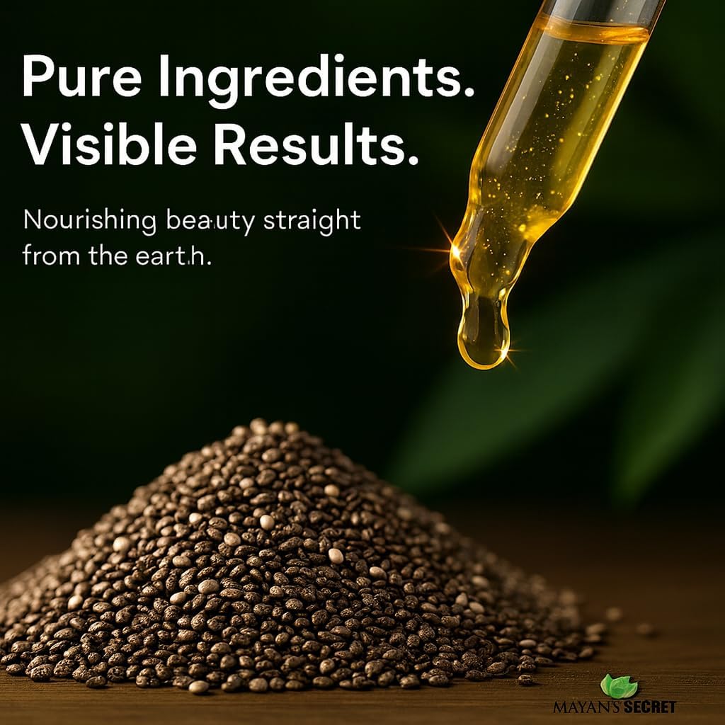 Mayan's Secret Chia Seed Oil, USDA Certified Virgin Organic,100% Pure &amp; Natural, Cold Pressed Virgin, Unrefined in Amber Glass Bottle w/Glass Eyedropper for Easy Application (4 oz /118 ml)