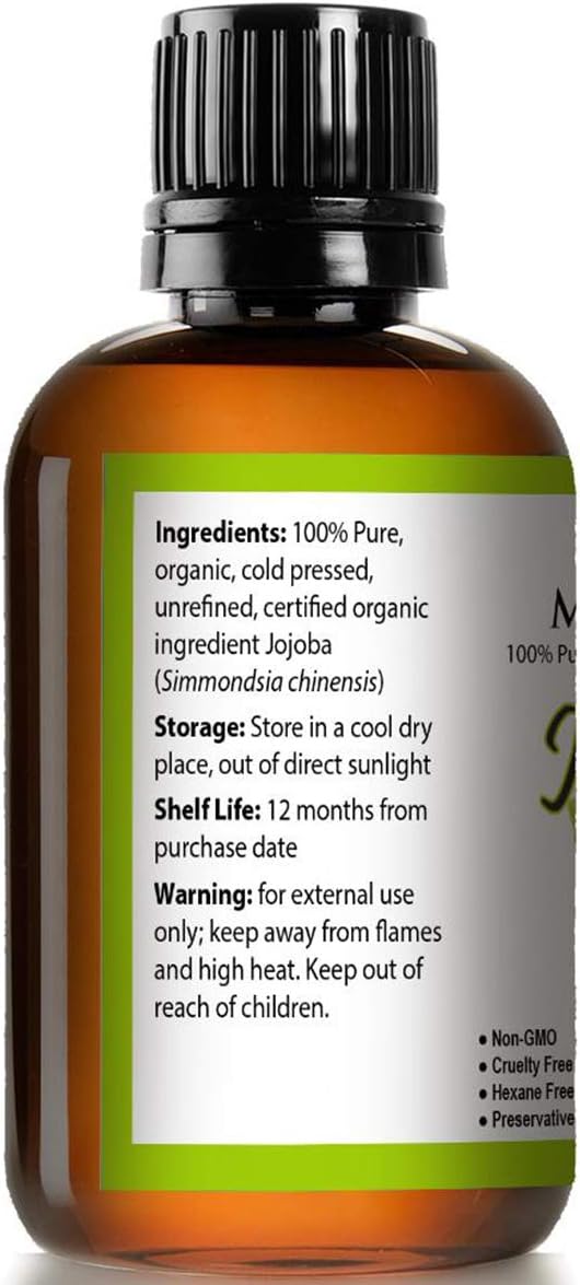 Mayan’s Secret Organic Jojoba Oil Cold Pressed Unrefined Pure Natural Moisturizing Oil for Hair Skin Nails Face USDA Organic