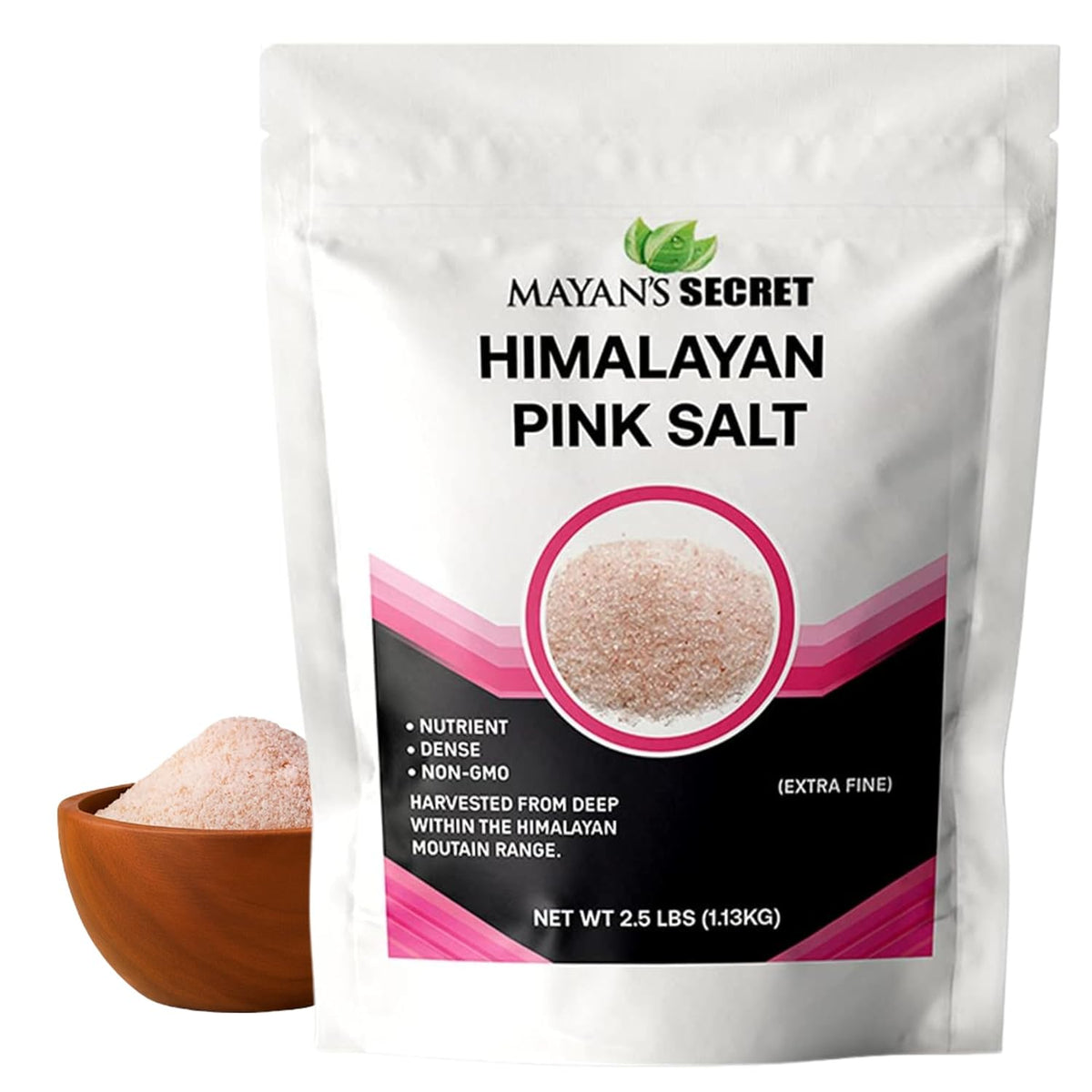 Mayan's Secret - Himalayan Pink Salt 2.5 lbs Extra Fine Grain | 100% Natural Pink Himalayan Sea Salt | Organic Pink Himalayan Salt For Grinder Refill Extra Fine Trace Minerals