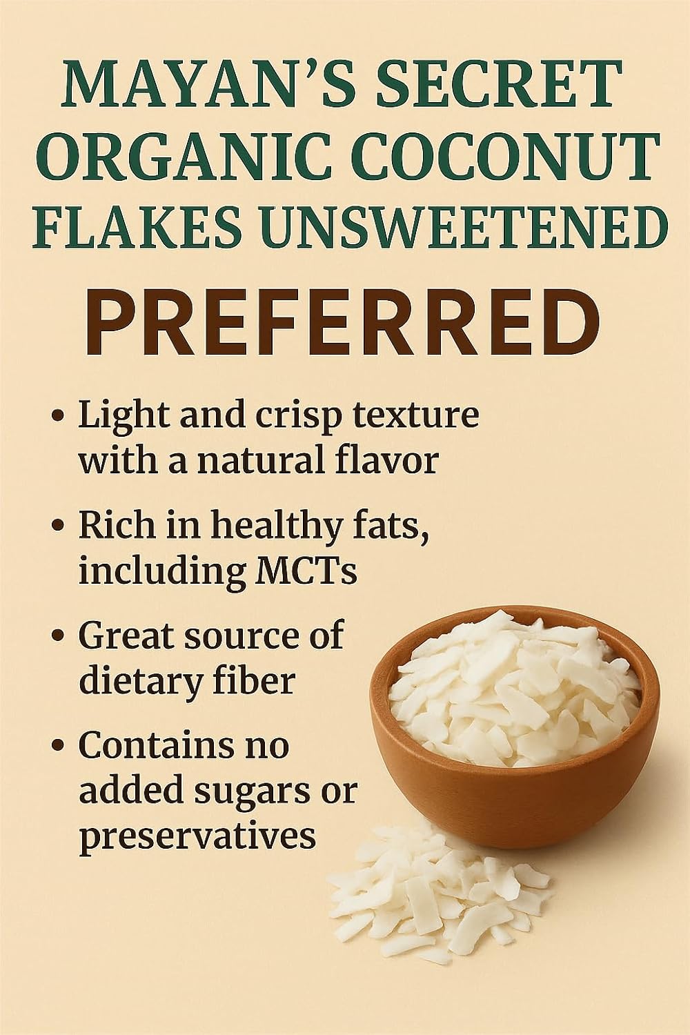 Mayan’s Secret Organic Coconut Flakes Large Shredded Coconut Unsweetened USDA Organic Raw Vegan Coconut for Baking Smoothies and Healthy Snacking