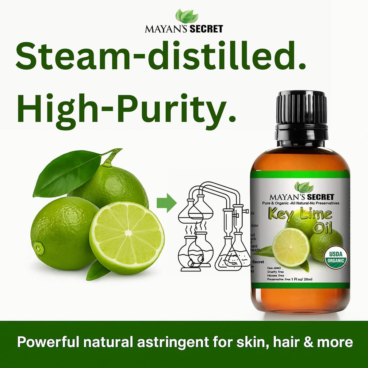 Mayan’s Secret USDA Certified Organic Key Lime Essential Oil for Diffuser &amp; Reed Diffusers (100% Pure &amp; Natural - UNDILUTED) 1oz Bottle