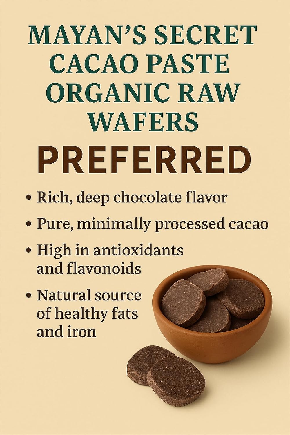 Cacao Paste Organic Raw Wafers Bulk 1 Pound Cacao Paste Unsweetened, Vegan,