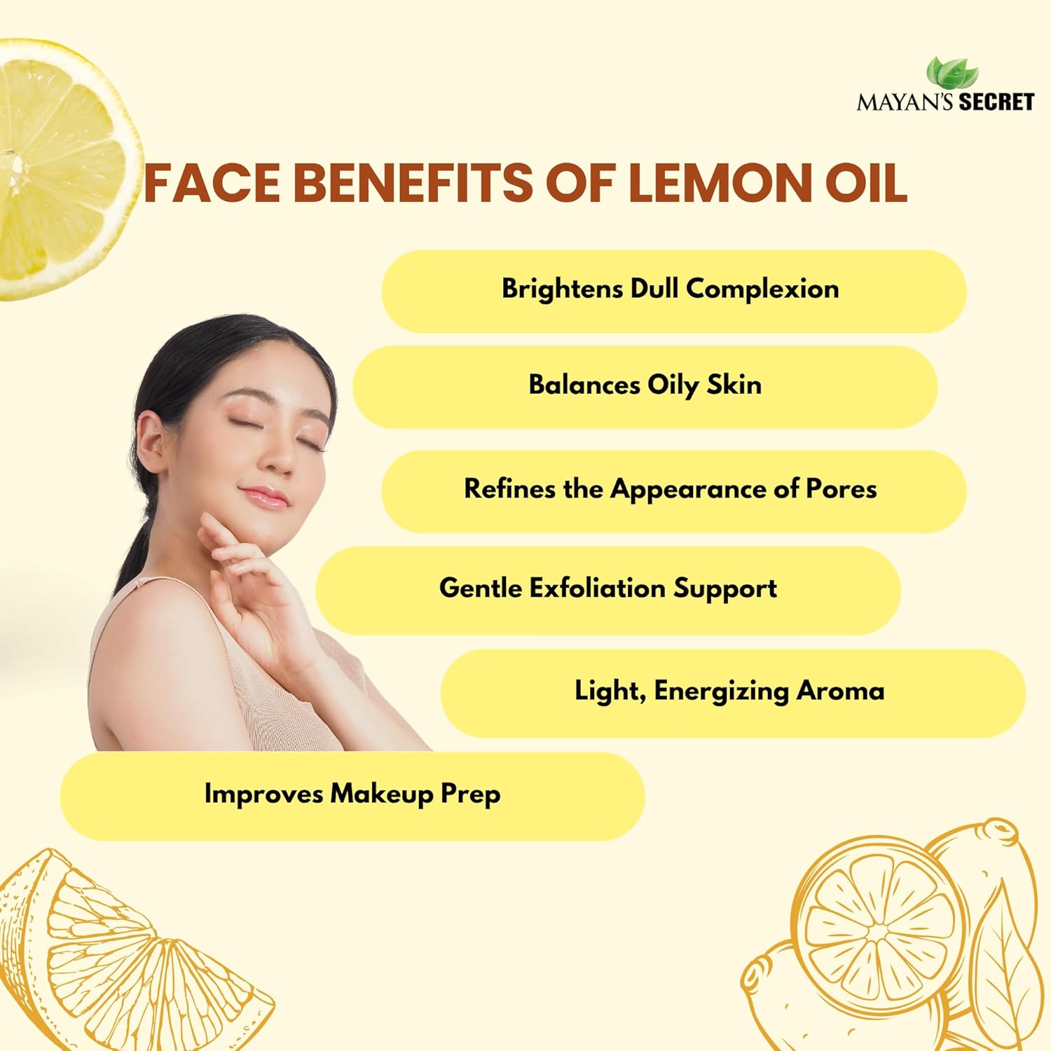 Mayan’s Secret Lemon Oil 100% Pure Cold Pressed Lemon Essential Oil for Skin Hair Aromatherapy 4 oz 120ml Amber Glass Bottle