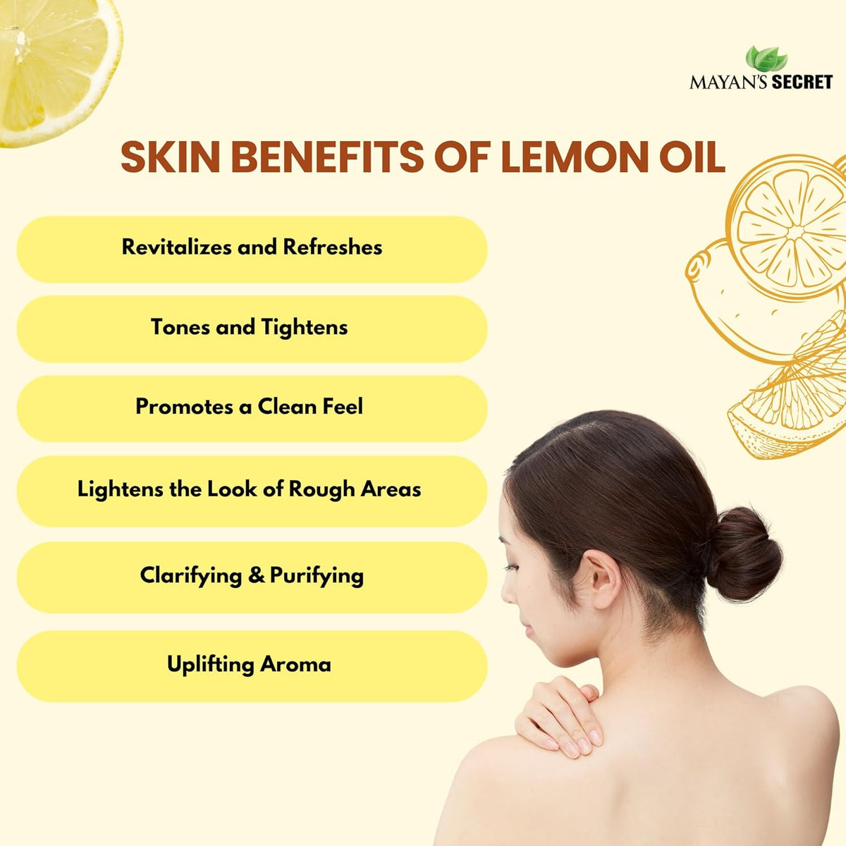 Mayan’s Secret Lemon Oil 100% Pure Cold Pressed Lemon Essential Oil for Skin Hair Aromatherapy 4 oz 120ml Amber Glass Bottle