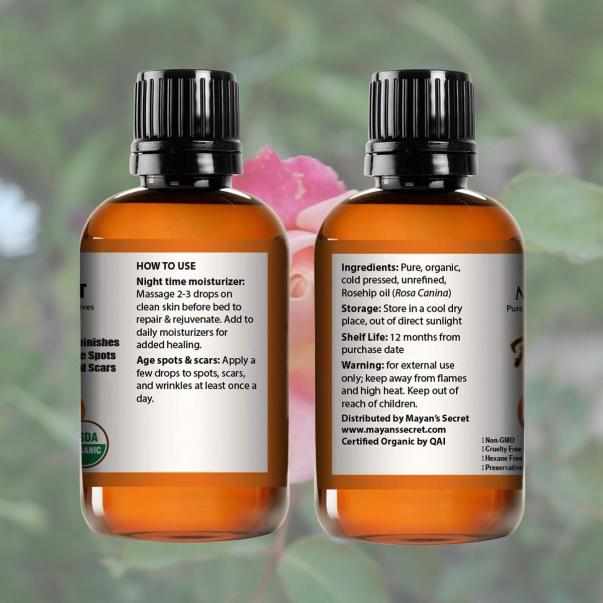 Mayan’s Secret Rosehip Oil Organic Cold Pressed Face Oil for Glowing Skin Dark Spots Scars Fine Lines 4 oz