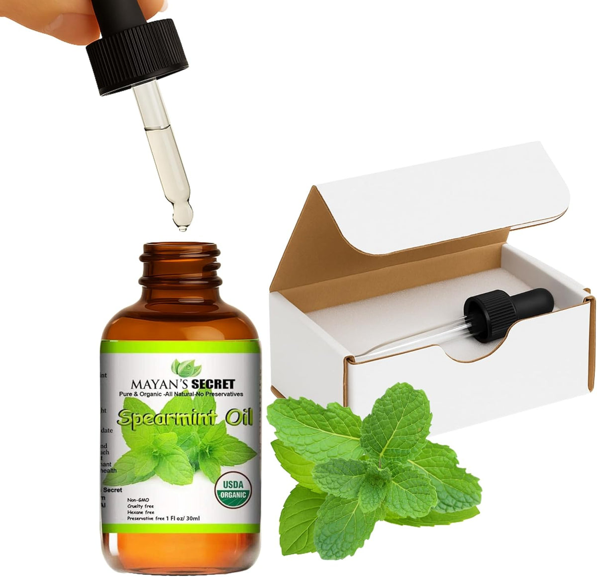 Mayan's Secret USDA Certified Organic Spearmint Essential Oil 100% Pure Glass Bottle 1oz
