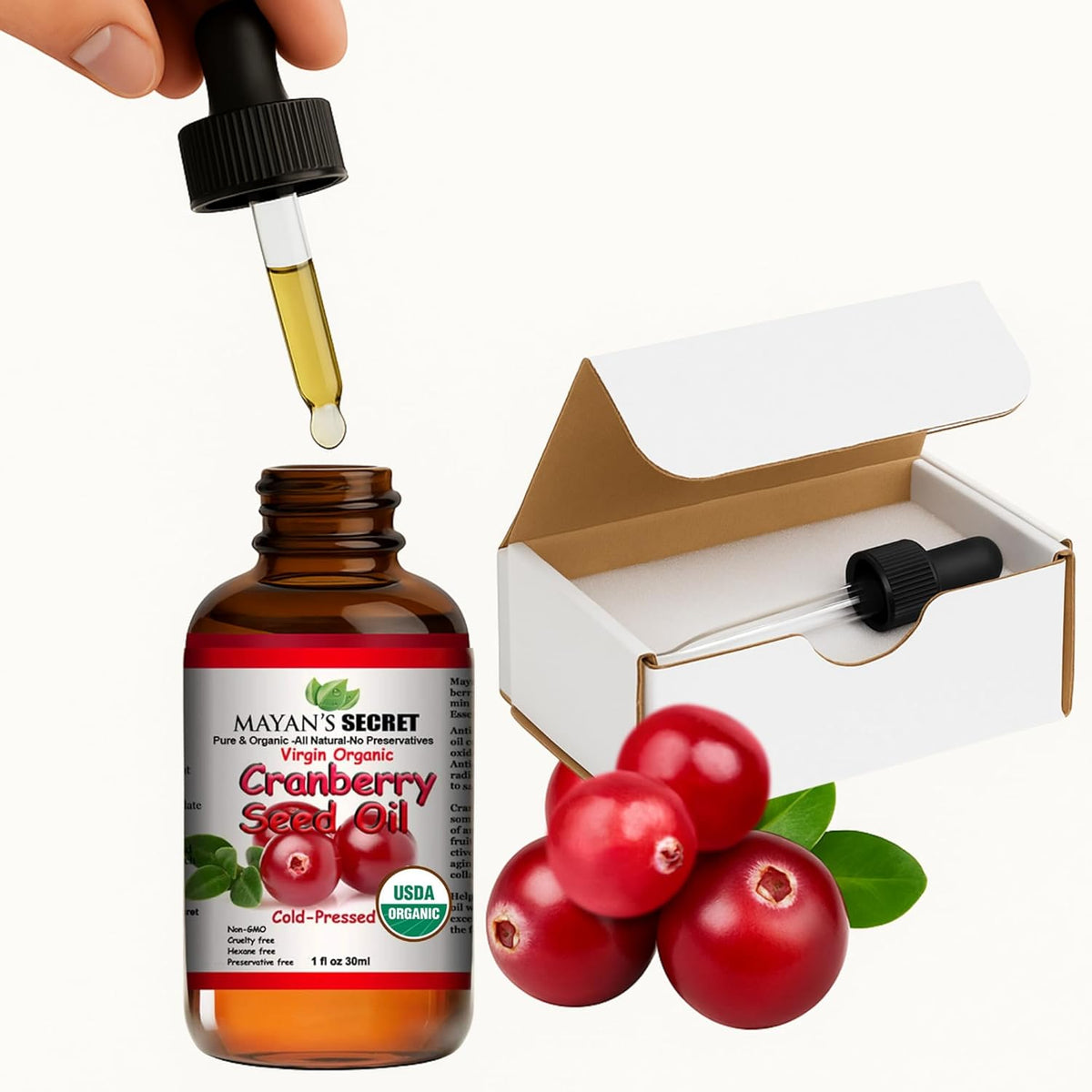 Organic Cranberry Seed Essential Oil Virgin Organic USDA Certified Cold Pressed The Anti-Aging Skin Secret 1 oz