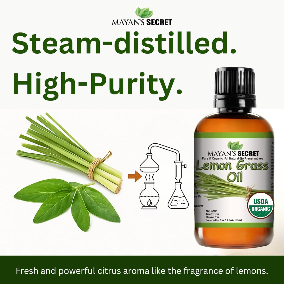 USDA Certified Organic Lemongrass Essential Oil (100% Pure &amp; Natural - UNDILUTED) 1oz