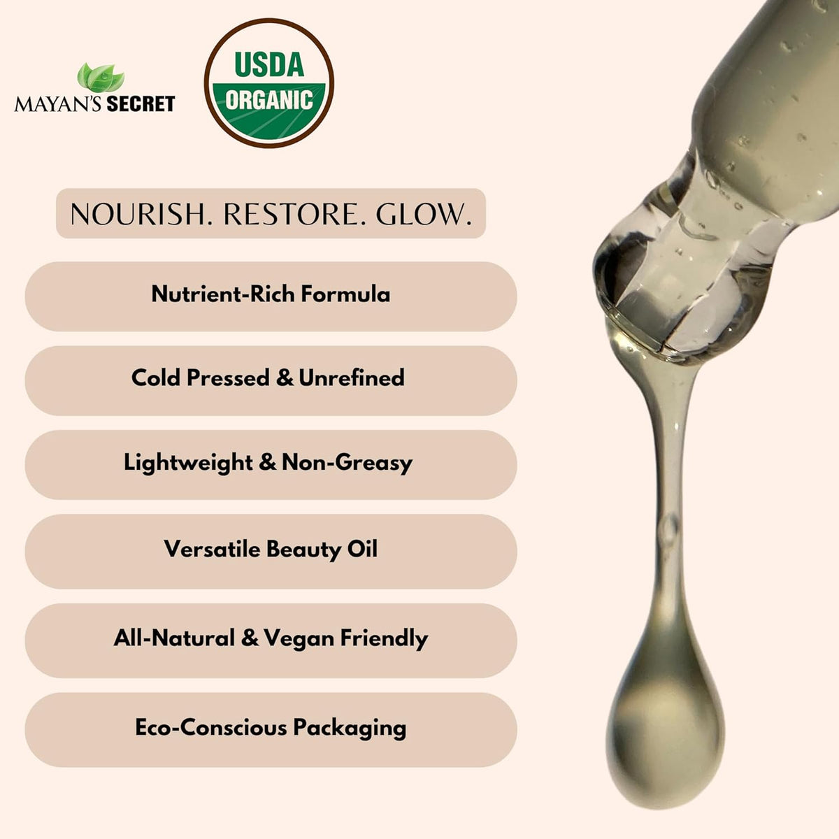 Mayan’s Secret Virgin Organic Baobab Oil Cold Pressed Unrefined for Skin Hair and Massage 4 fl oz