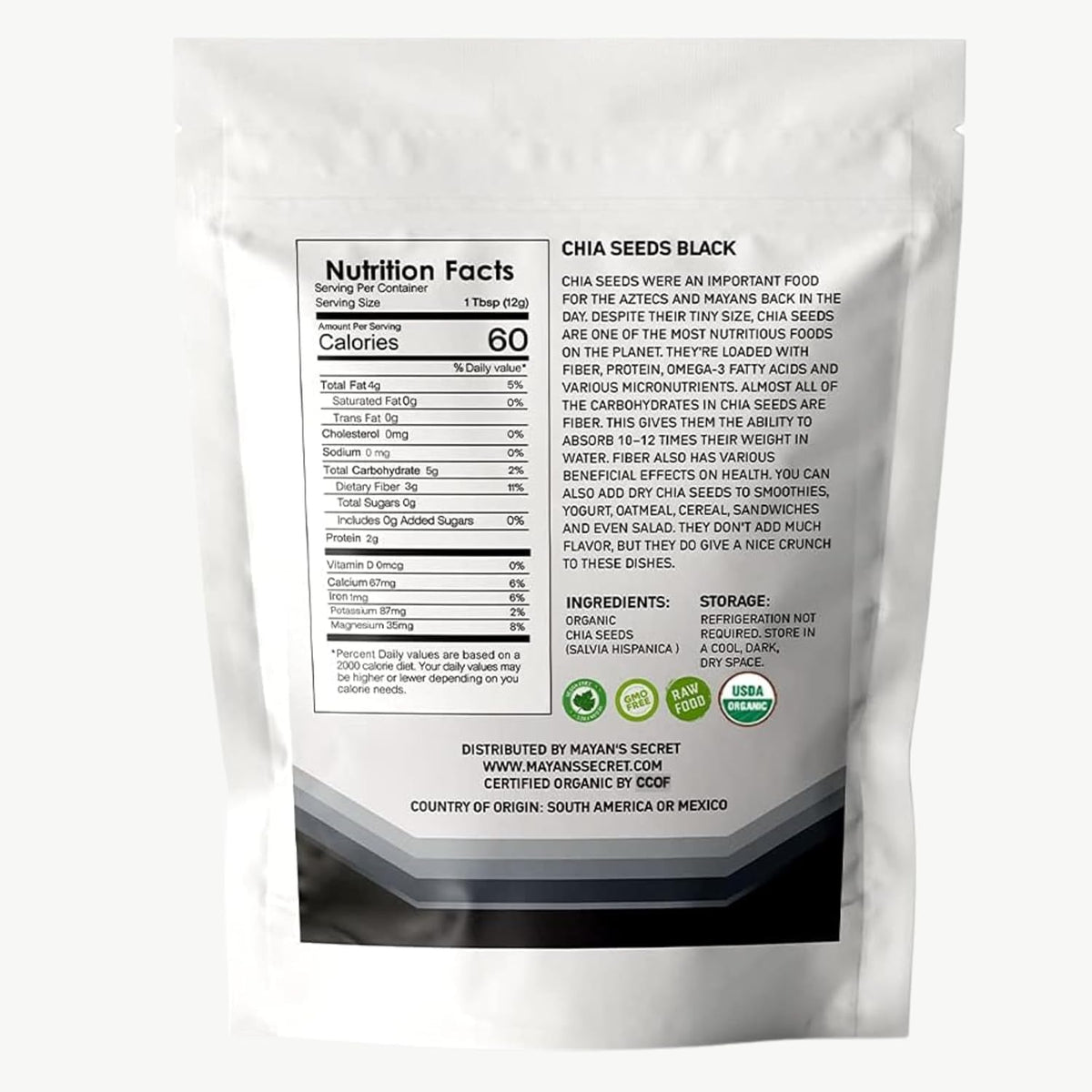 Mayan's Secret - Organic Chia Seeds Black – USDA Certified, Non-GMO, Vegan, Gluten-Free Superfood - Omega-3 (2 lbs) (907g)