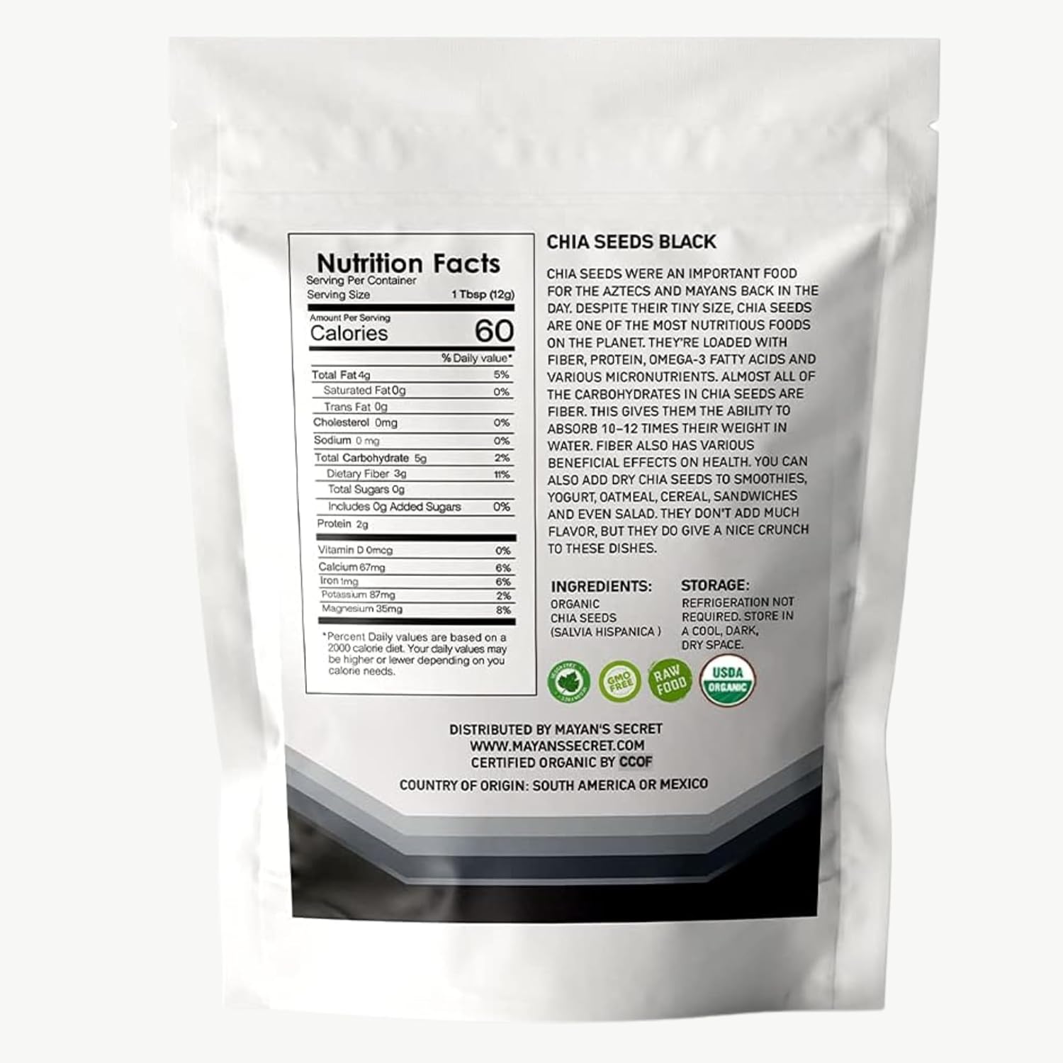 Mayan's Secret - Organic Chia Seeds Black – USDA Certified, Non-GMO, Vegan, Gluten-Free Superfood - Omega-3 (2 lbs) (907g)