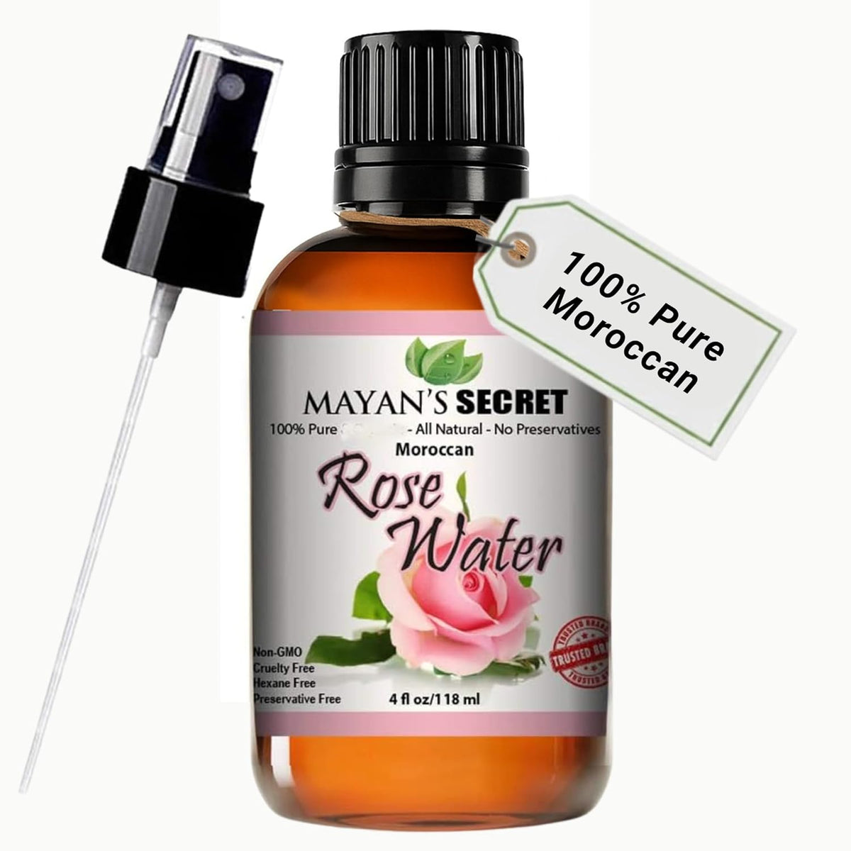 Mayan’s Secret Moroccan Rose Water Organic Facial Toner Hydrating Face Mist for Skin Hair 4 oz
