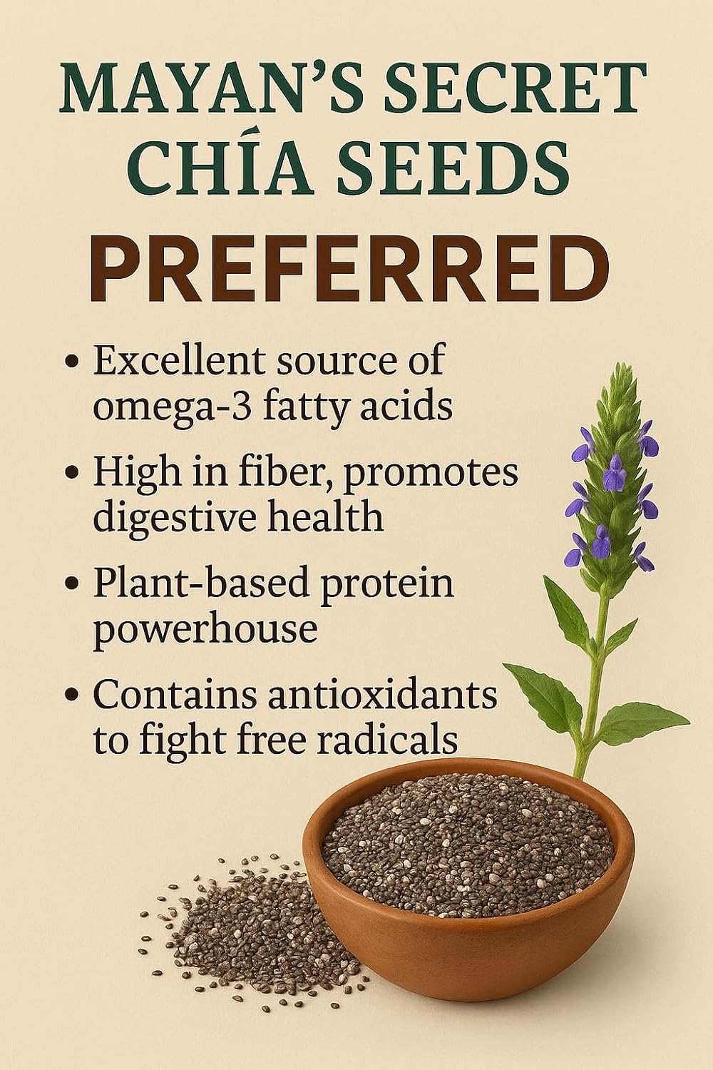 Mayan's Secret - Organic Chia Seeds Black – USDA Certified, Non-GMO, Vegan, Gluten-Free Superfood - Omega-3 (2 lbs) (907g)