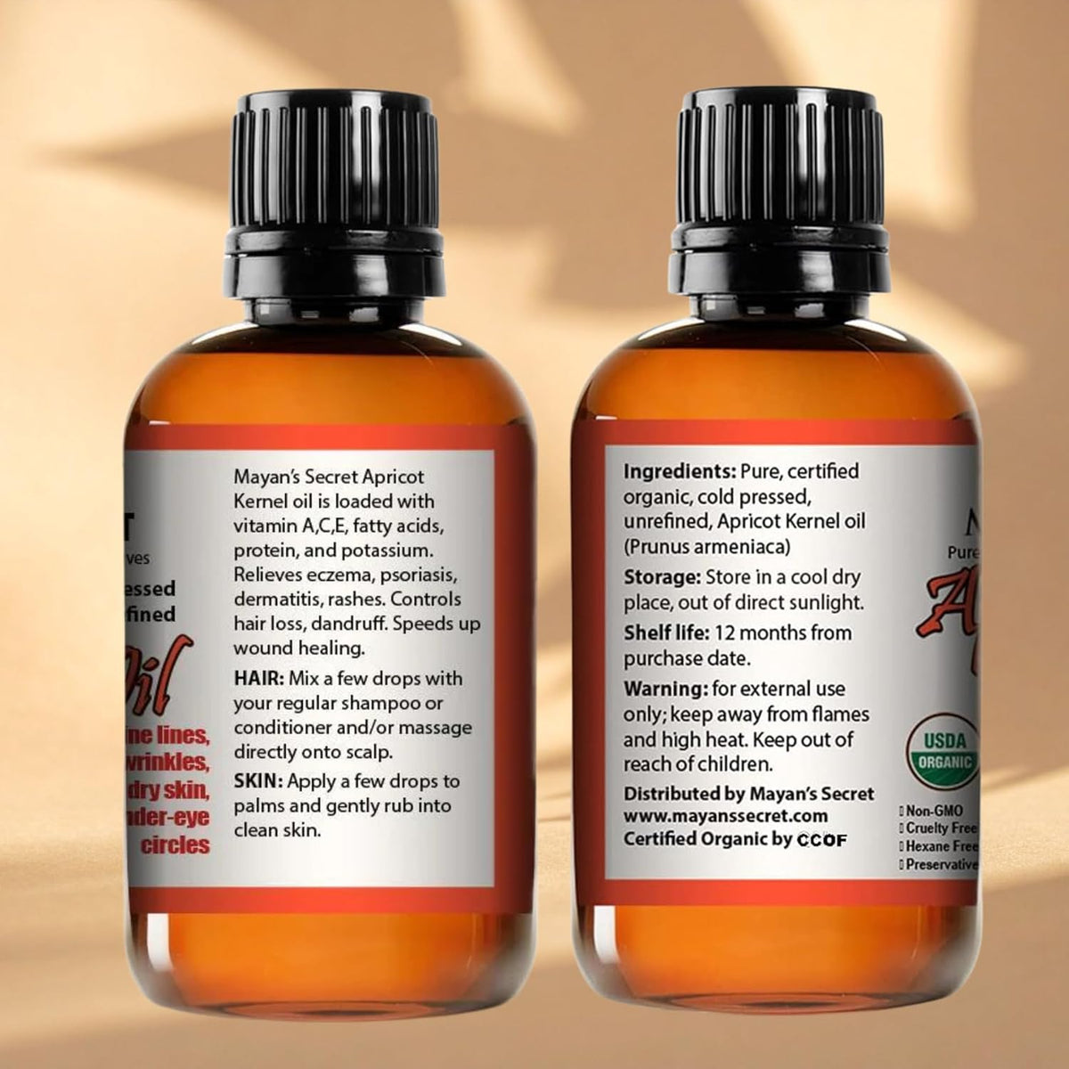 Organic Apricot Kernel Oil Cold Pressed Pure Face Skin Hair Moisturizing Beauty Oil 4oz