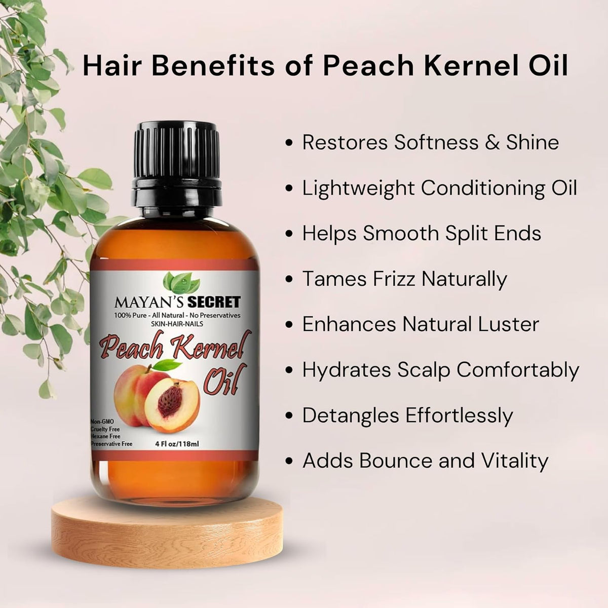 Pure Carrier and Essential Oils for Skin Care, Hair, Body Moisturizer for Face-Anti Aging Skin Care (Peach Kernel Oil, 4oz)