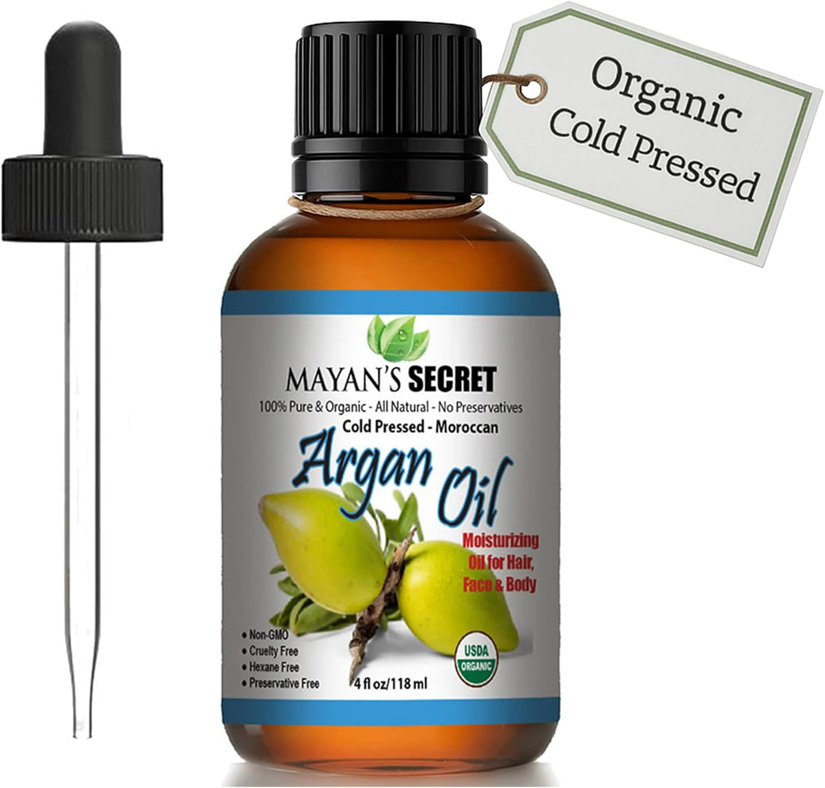 USDA Organic Avocado Oil 4 oz Glass Dropper Bottle Mayan’s Secret Unrefined Cold Pressed Persea Gratissima Pure Virgin Oil for Skin Hair Face Body