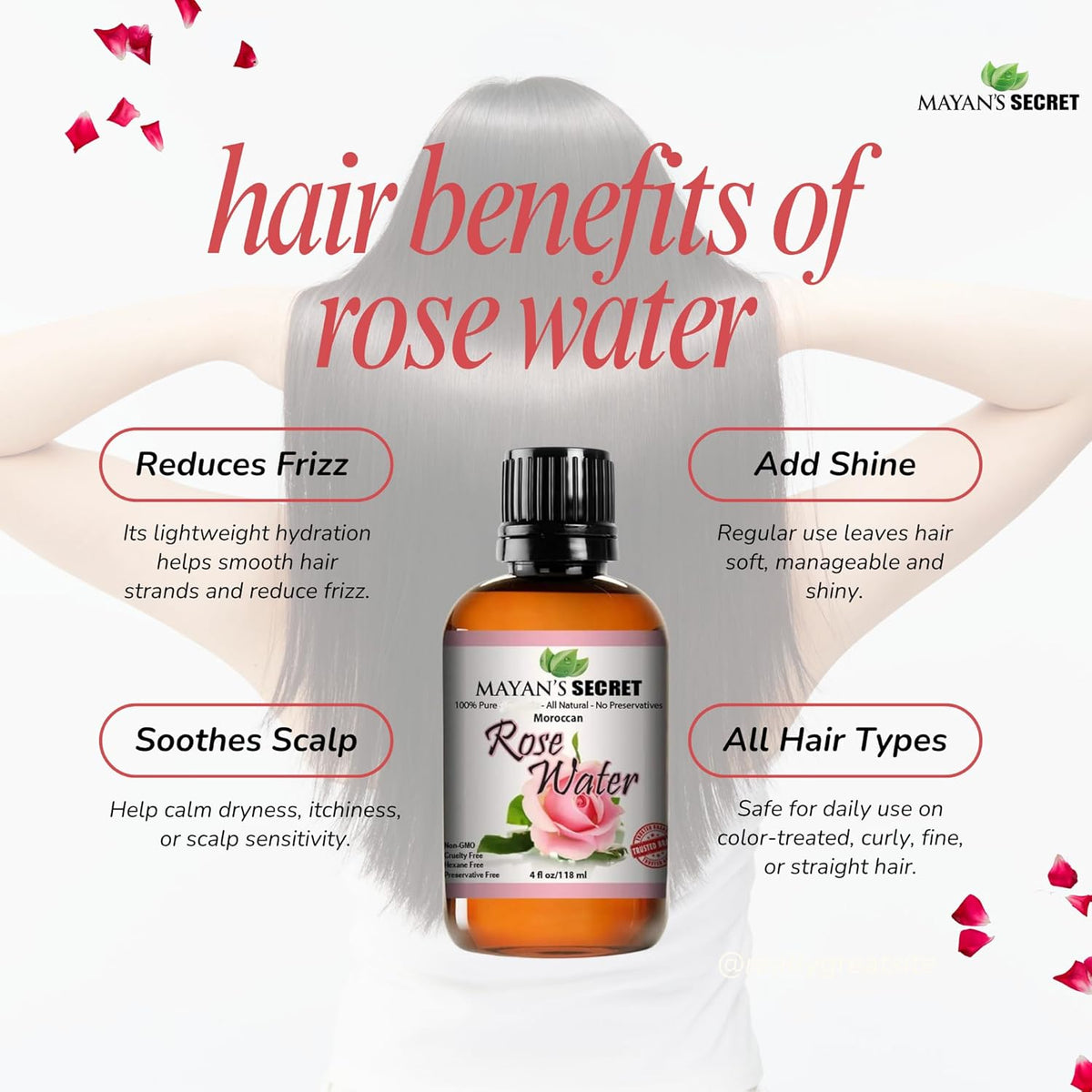 Mayan’s Secret Moroccan Rose Water Organic Facial Toner Hydrating Face Mist for Skin Hair 4 oz