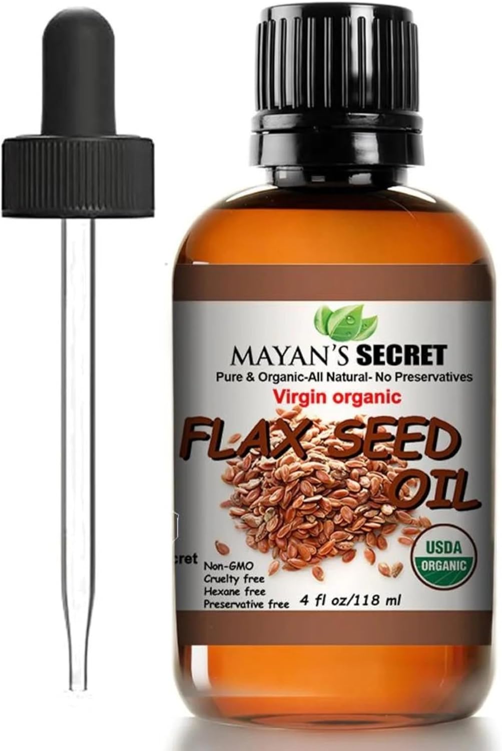 Mayan’s Secret Virgin Organic Flax Seed Oil Cold Pressed Unrefined for Skin Hair and Massage 4 fl oz