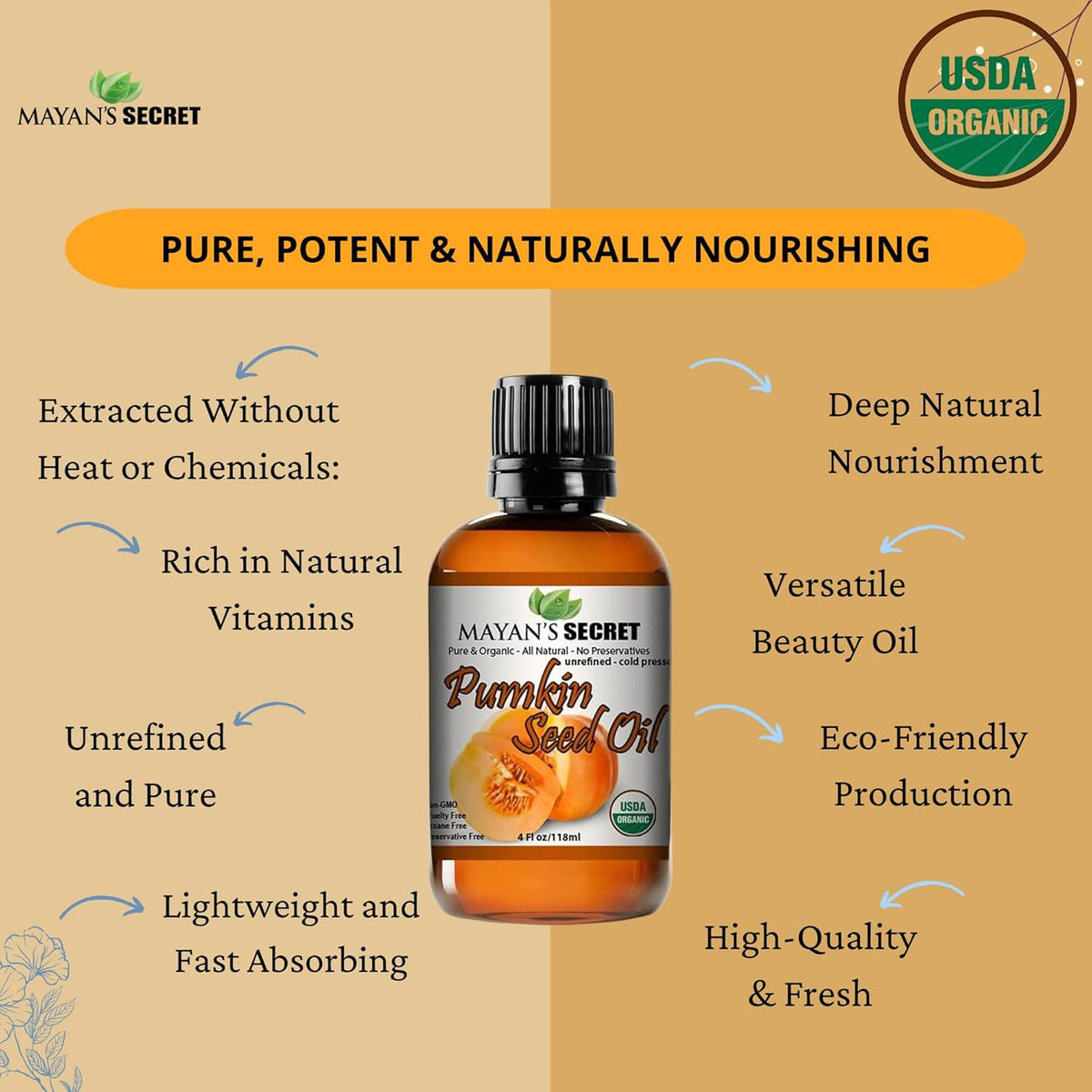 Organic Pumpkin Seed Oil Cold Pressed Unrefined Face Hair Skin Moisturizing Beauty Oil 4 oz