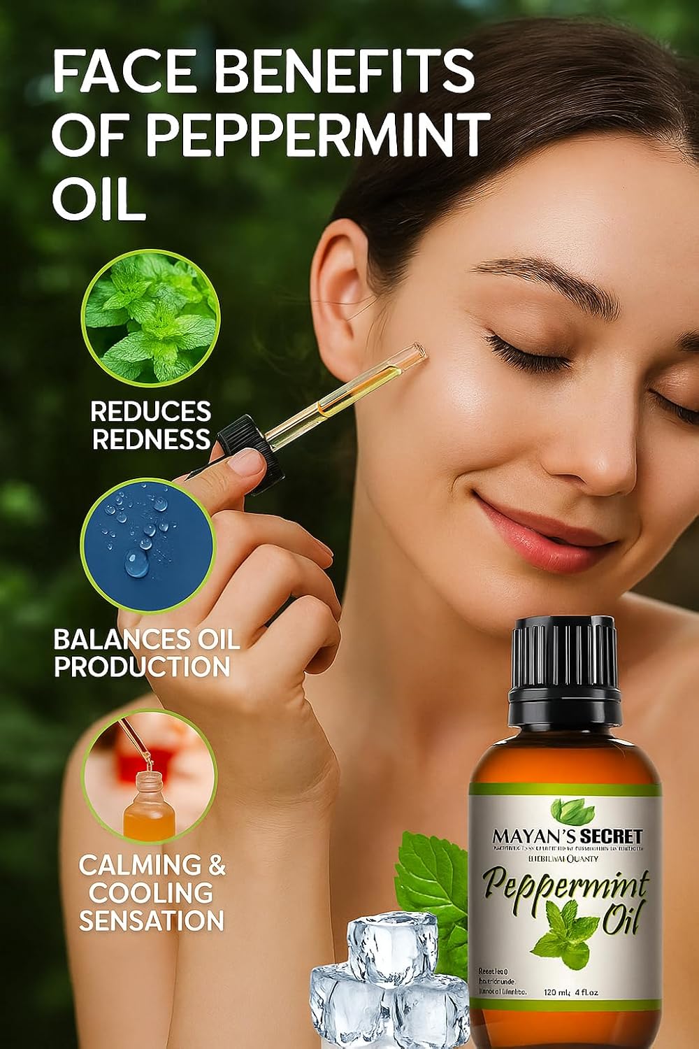 Mayan’s Secret Peppermint Essential Oil 4 oz 120ml Pure Steam Distilled Mint Oil for Hair Scalp Skin Aromatherapy Diffuser Use Glass Dropper Bottle