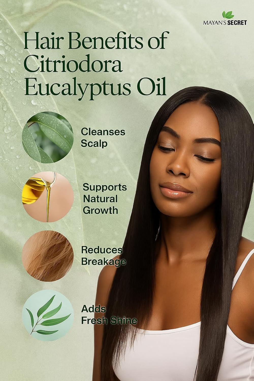 Mayan’s Secret Citriodora Eucalyptus Oil 100% Pure Steam Distilled Essential Oil for Skin Hair Scalp Aromatherapy and Diffuser Use 4 fl oz 118 ml Amber Glass Bottle with Dropper