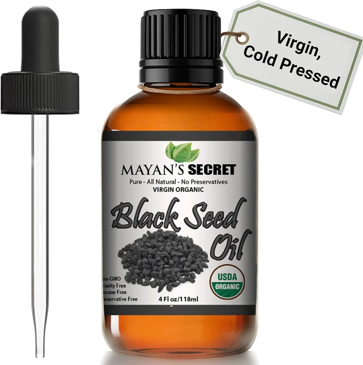 Mayan’s Secret Organic Black Seed Oil 4 oz 118 ml Nigella Sativa Virgin Cold Pressed USDA Organic Hair Skin Body Oil