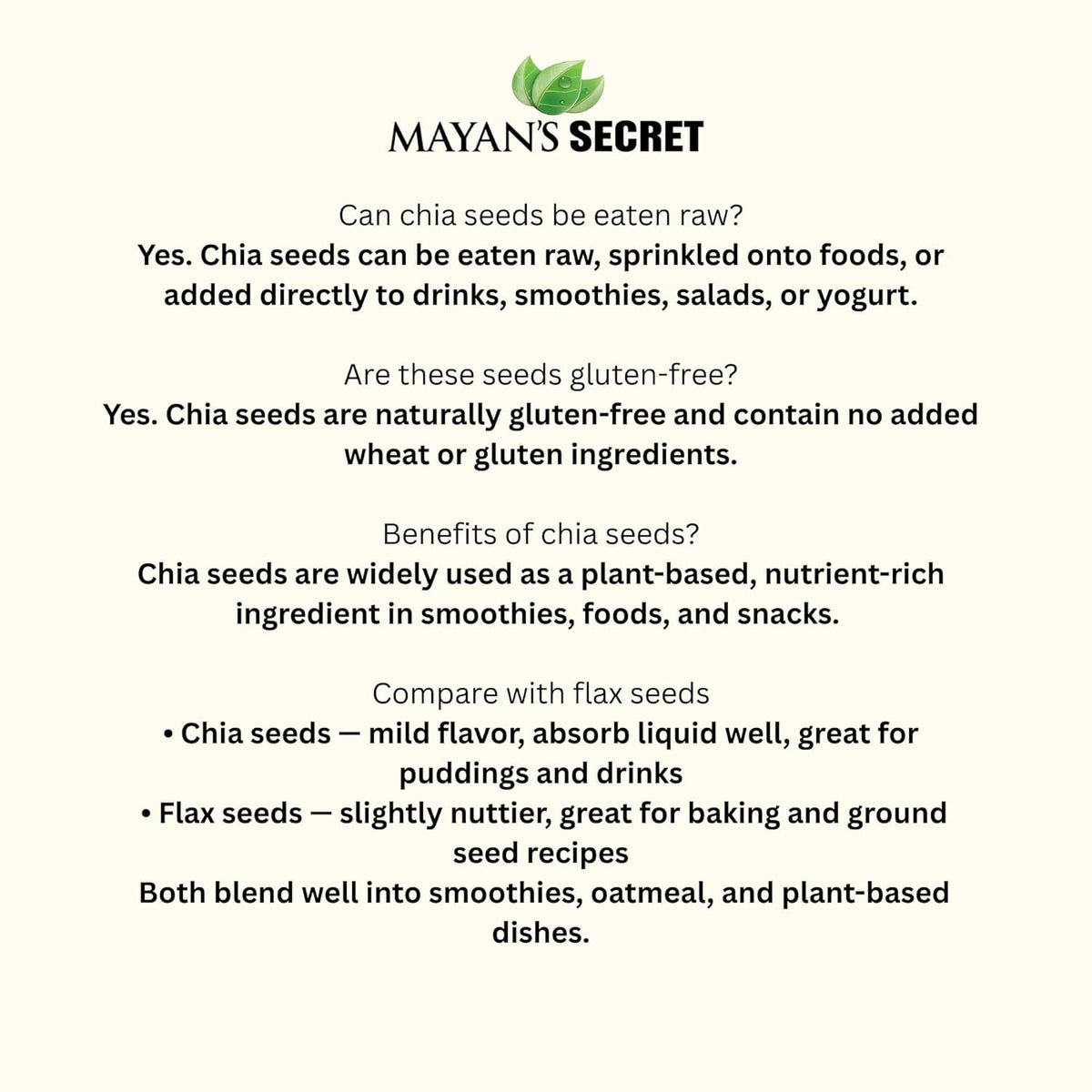 Mayan's Secret - Organic Chia Seeds Black – USDA Certified, Non-GMO, Vegan, Gluten-Free Superfood - Omega-3 (2 lbs) (907g)