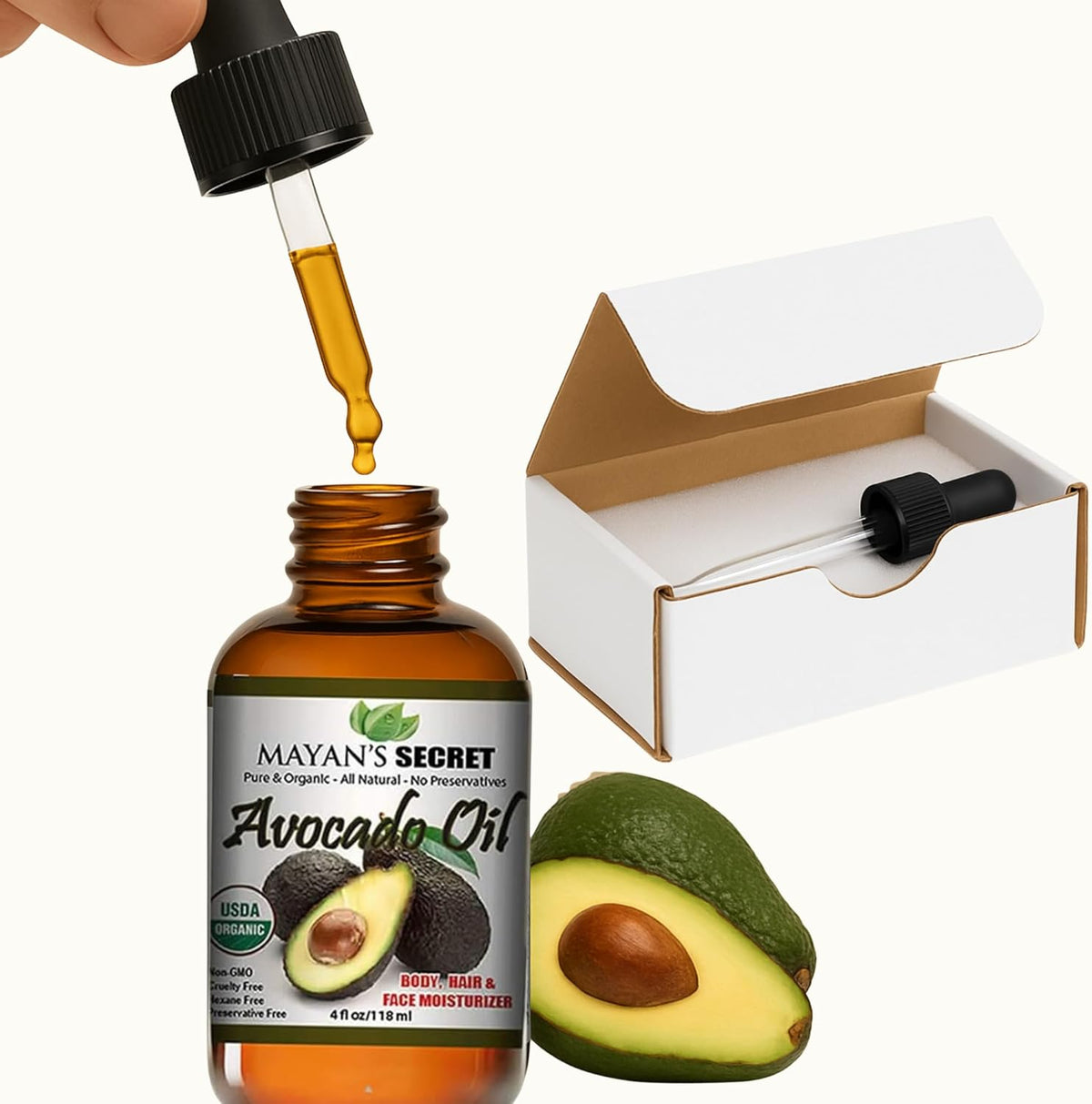 Mayan’s Secret USDA Organic Avocado Oil 4 oz 118 ml Unrefined Cold Pressed Persea Gratissima Pure Hair Skin Body Oil