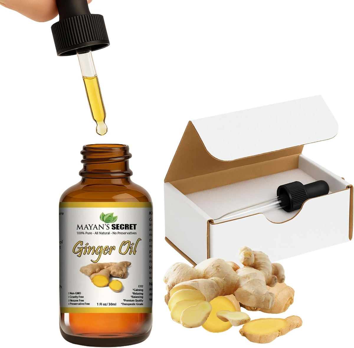 Mayan’s Secret Ginger Essential Oil Pure Steam Distilled Zingiber Officinale Aromatherapy Oil for Diffuser Massage Skin and Hair Care 1 fl oz 30 ml