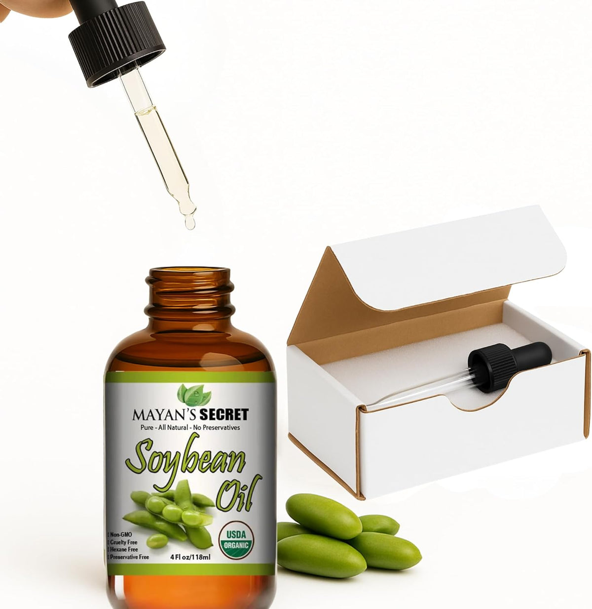 Mayan’s Secret USDA Organic Soybean Oil Cold Pressed Unrefined Pure Moisturizing Oil for Skin Hair Face and Nails 4 oz Amber Glass Bottle