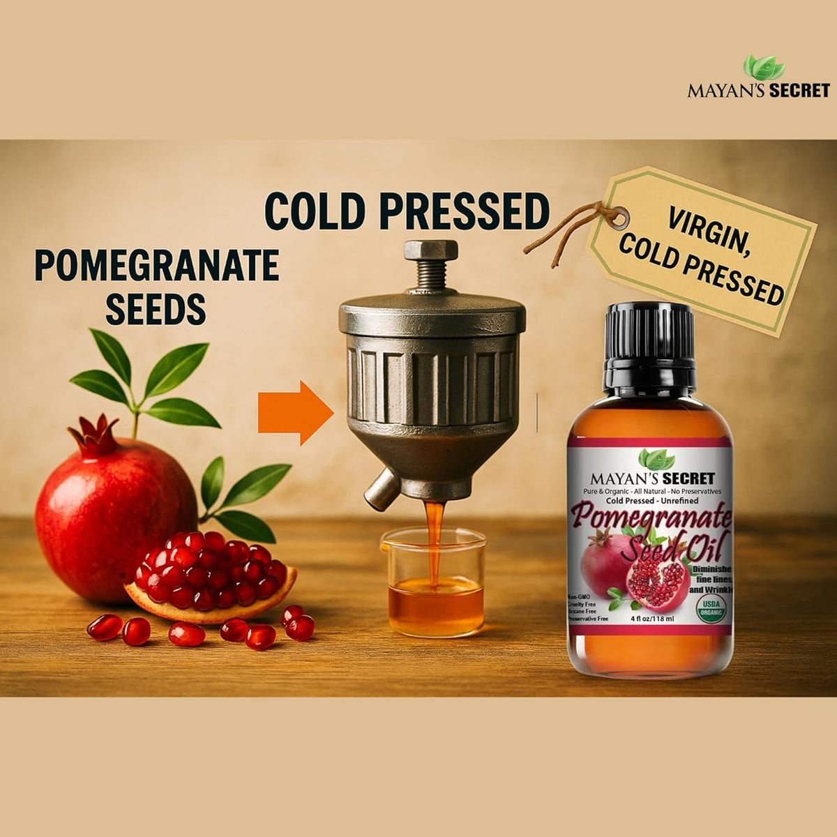 Organic Pomegranate Seed Oil Cold Pressed Virgin Unrefined Face Hair Skin Moisturizing Glow Anti Aging 4 oz