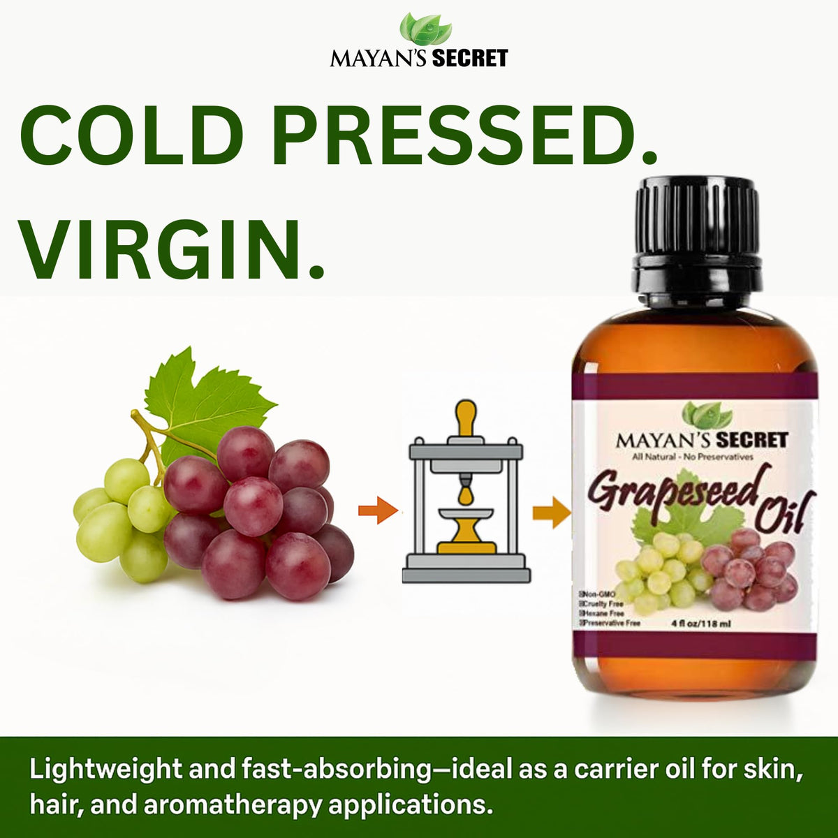 Mayan's Secret GRAPESEED OIL ANTI-AGING MOISTURIZER - Facial Cleanser  Essential to Reduce Skin Wrinkles and Stretch Marks | Dandruff Remover