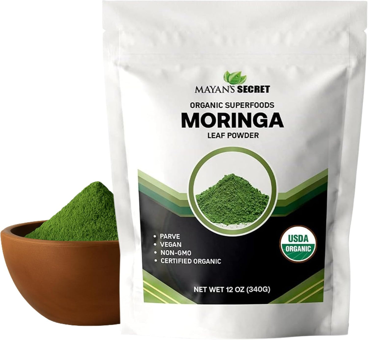 Mayan's Secret - Pure Moringa Powder Organic 12oz, Superfood for Energy &amp; Immunity | Non-GMO, Vegan, Gluten-Free