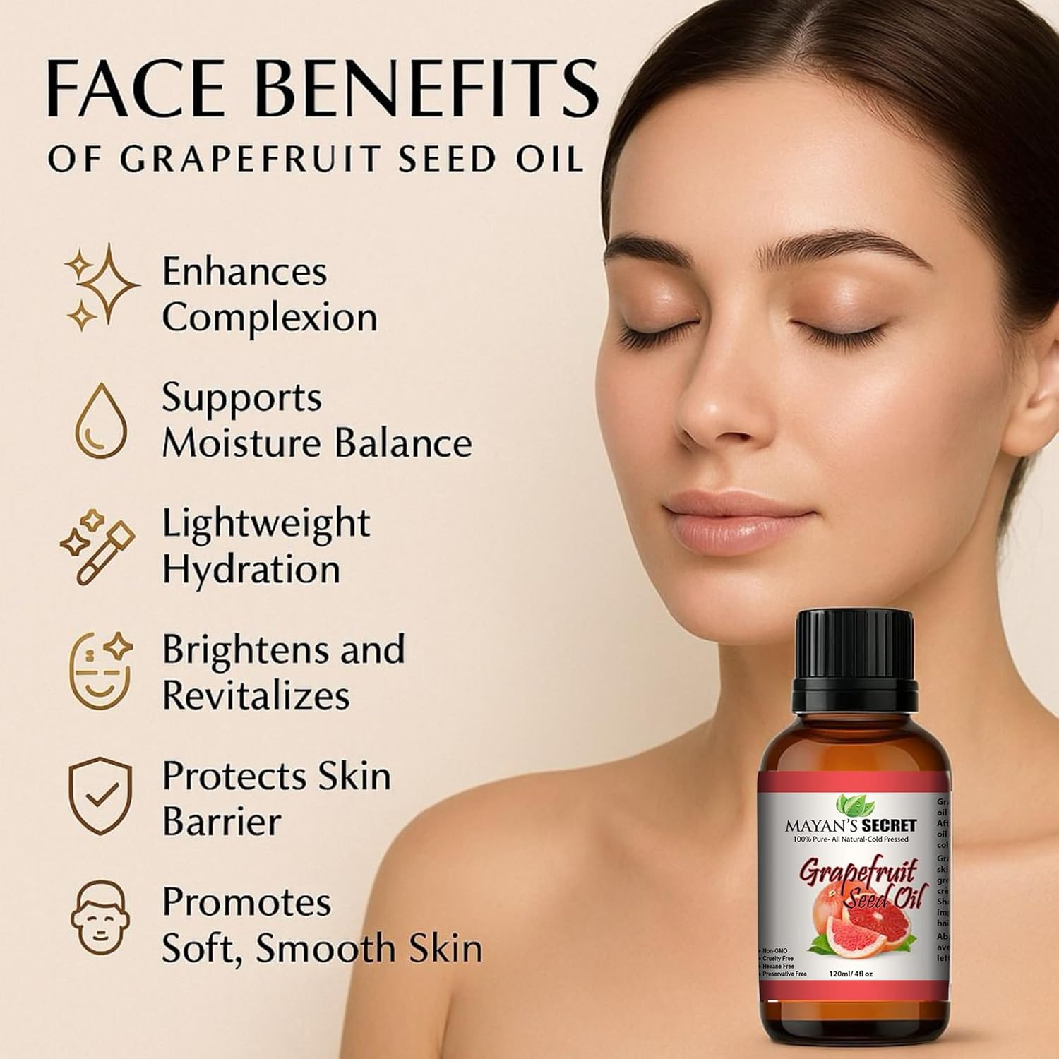 Mayan’s Secret Grapefruit Seed Oil 4 oz 120ml Pure Cold Pressed Citrus Oil for Skin Hair Body Moisturizing Lightweight Carrier Oil Glass Dropper Bottle