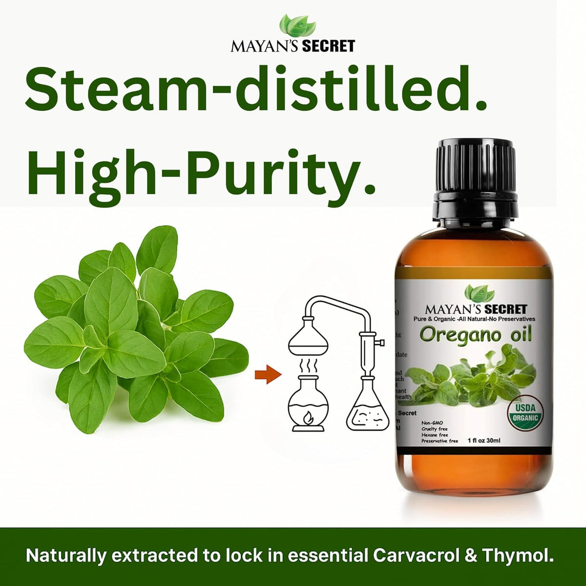 Mayan’s Secret USDA Certified Organic Oregano Essential Oil (100% Pure &amp; Natural - UNDILUTED) Huge 1oz Bottle - Perfect for Aromatherapy, Relaxation, Skin Therapy &amp; More