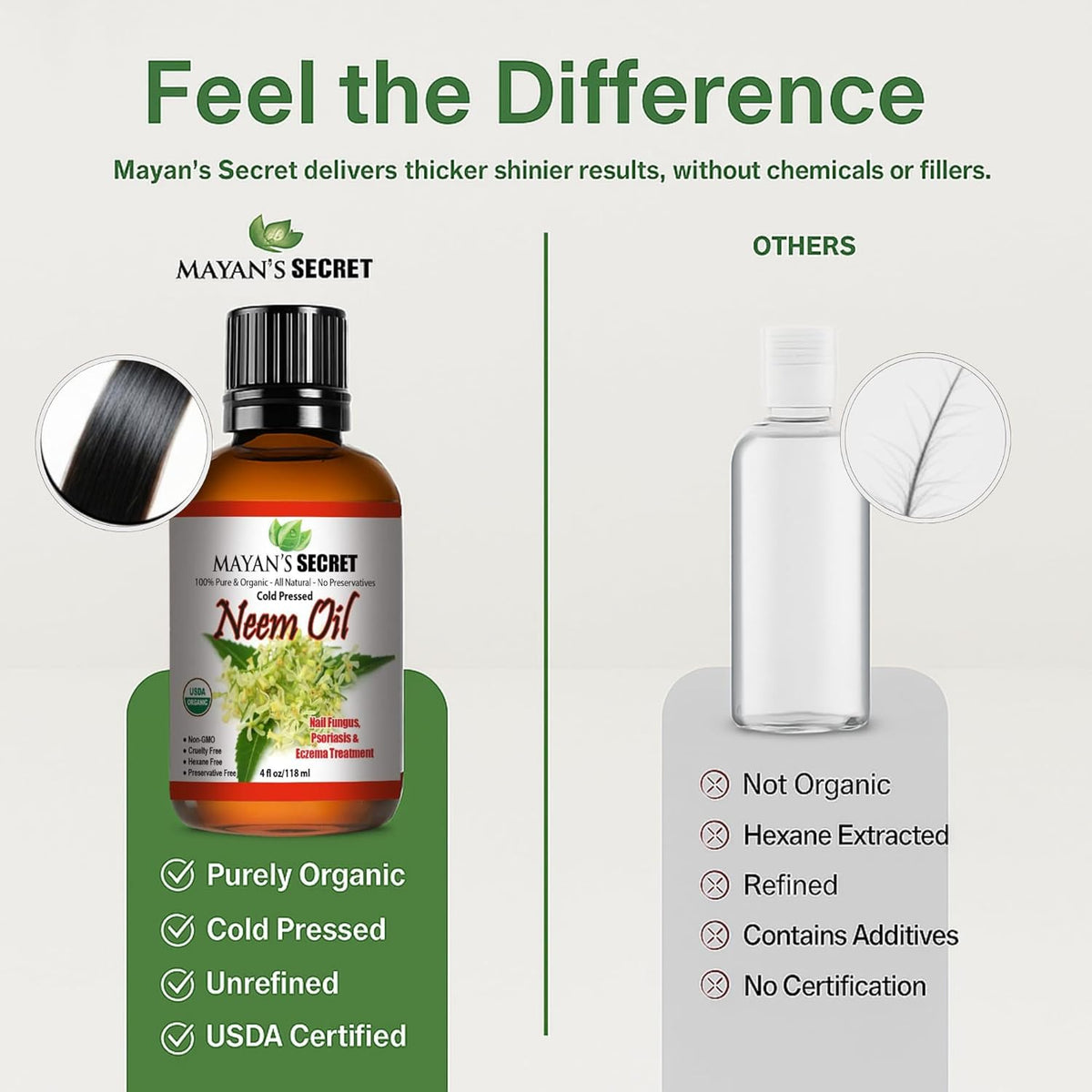 Organic Neem Oil Cold Pressed Unrefined USDA Certified Pure Neem Oil for Skin Hair Scalp Natural Moisturizer Nail Care Face Body Treatment 4 oz