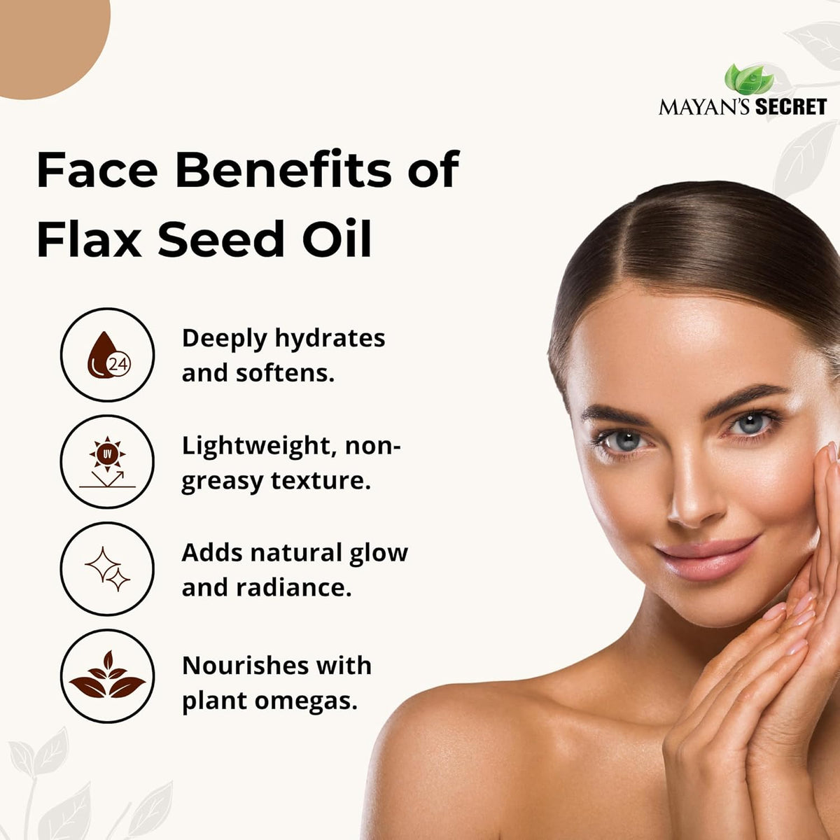 Mayan’s Secret Virgin Organic Flax Seed Oil Cold Pressed Unrefined for Skin Hair and Massage 4 fl oz