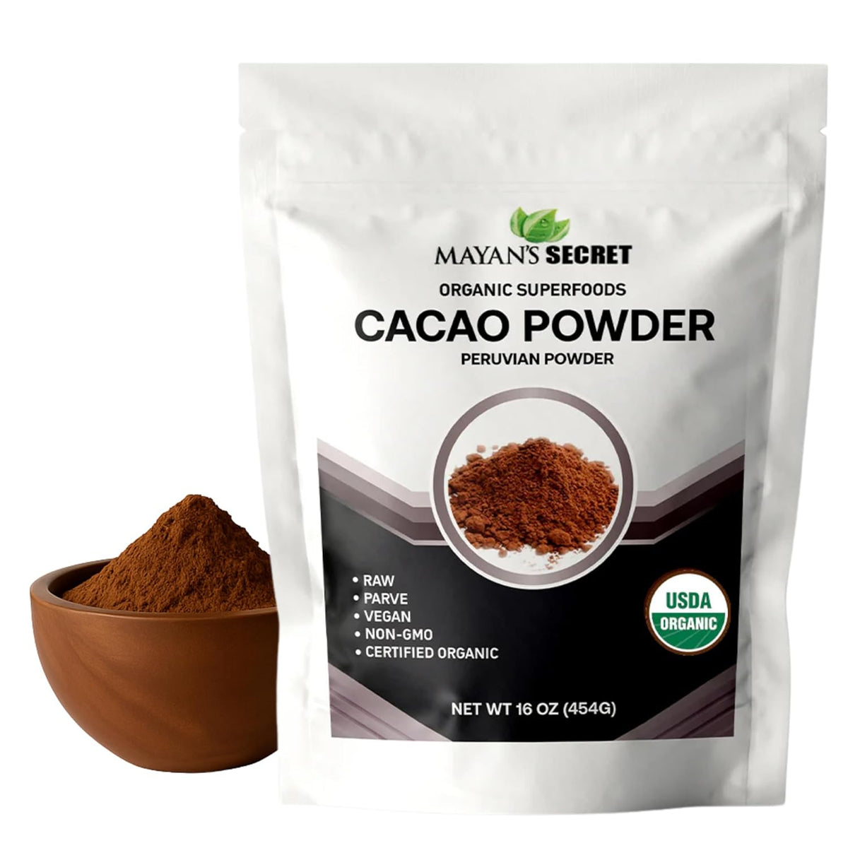 Mayan’s Secret - Organic Cocoa Powder Unsweetened Raw Cacao Powder Organic for Smoothie, Coffee and Drink Mixes 1 Pound (Pack of 1)