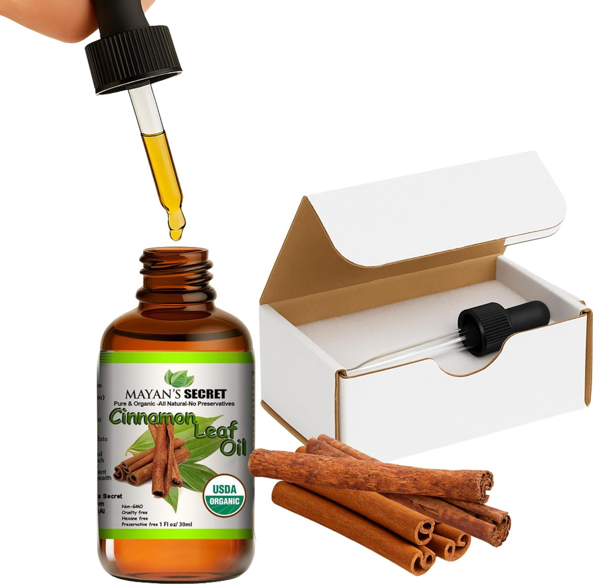 Mayan's Secret Certified Organic Pure Cinnamon Essential Oil - Pure and Natural, Large 1oz Bottle