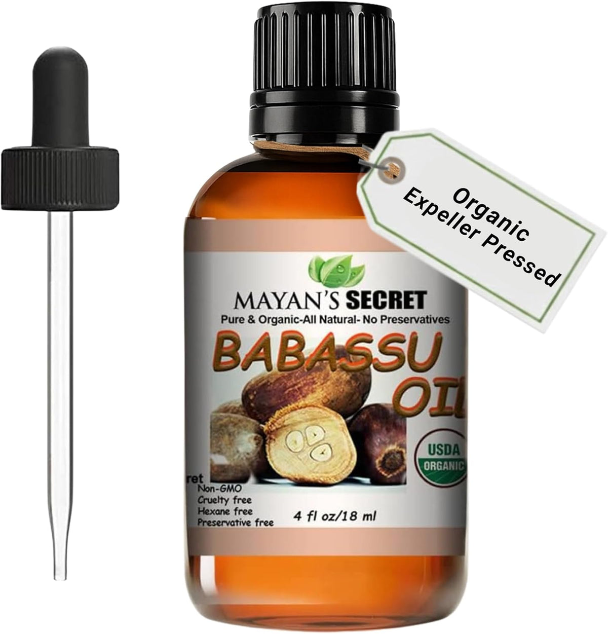 Mayan's Secret Babassu Oil Organic, 4oz - Carrier and Essential oils for Skin Care, Hair, Body Moisturizer for Face-Anti Aging