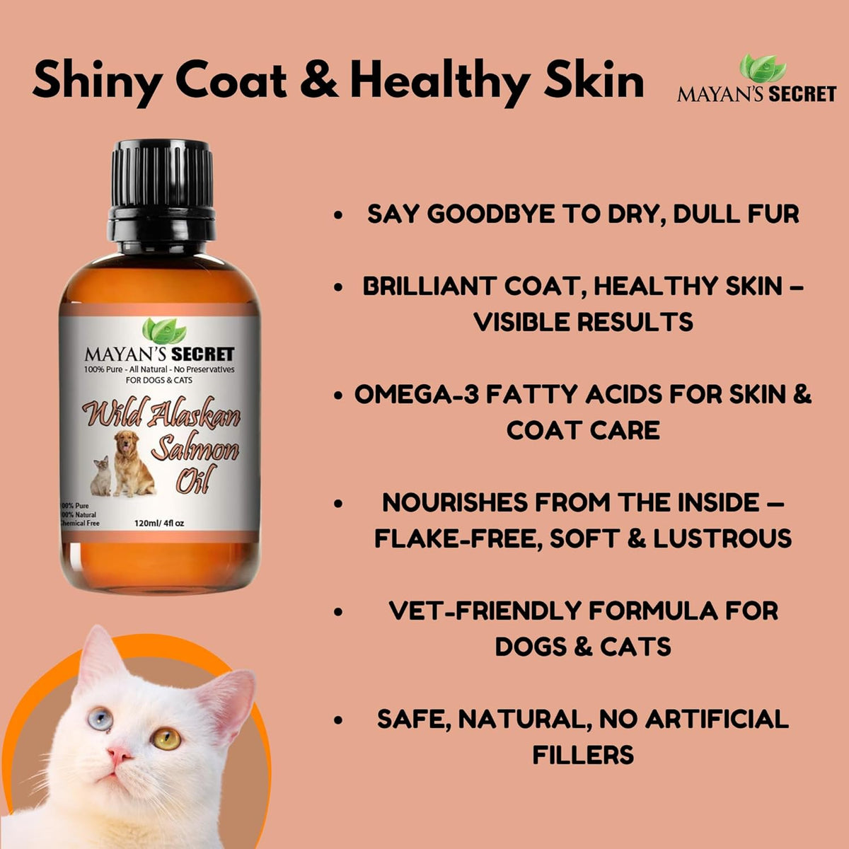 Pure Wild Alaskan Salmon Oil for Dogs &amp; Cats - Supports Joint Function, Immune &amp; Heart Health - Omega 3 Liquid Food Supplement for Pets - All Natural EPA + DHA Fatty Acids for Skin &amp; Coat