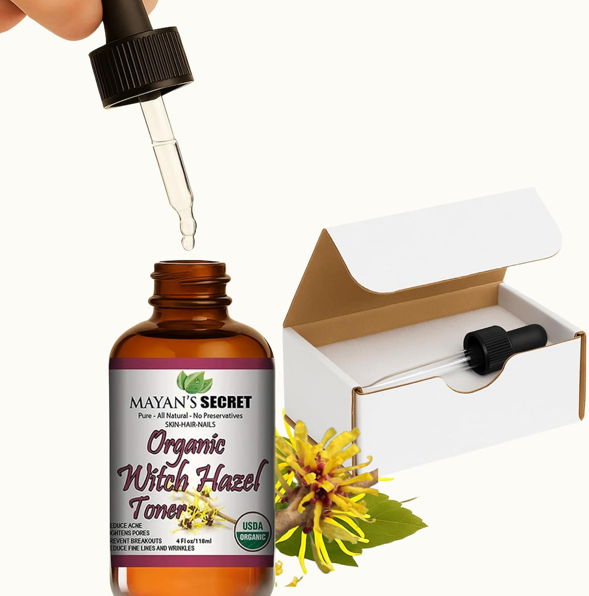 Mayan’s Secret Organic Witch Hazel Toner USDA Organic Pore Tightening Facial Toner for Oily Acne Prone and Sensitive Skin 4 oz Glass Bottle