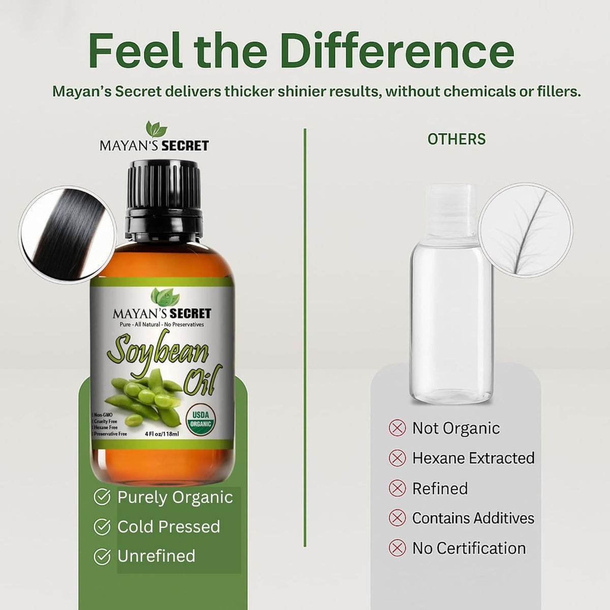 Mayan’s Secret USDA Organic Soybean Oil Cold Pressed Unrefined Pure Moisturizing Oil for Skin Hair Face and Nails 4 oz Amber Glass Bottle