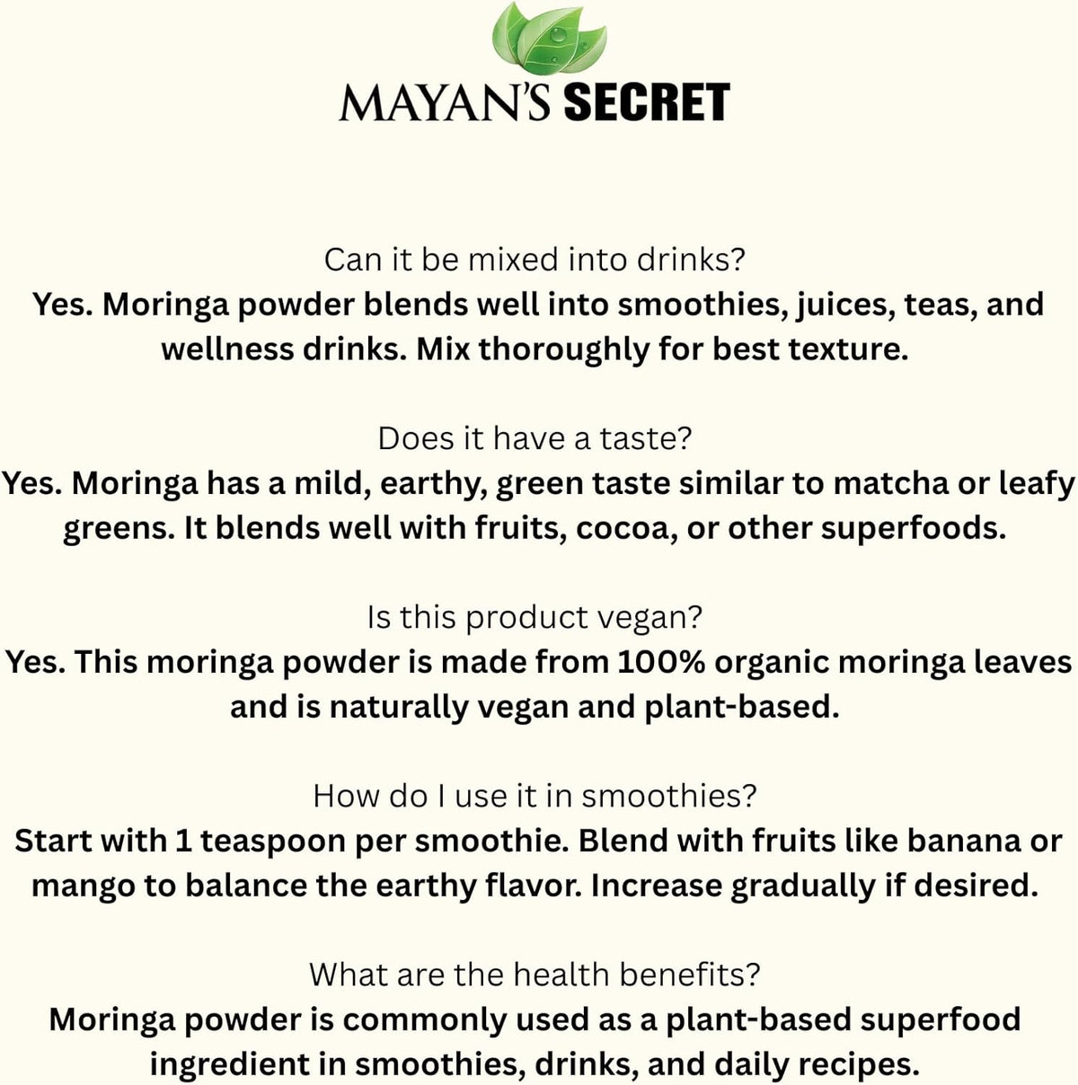 Mayan's Secret - Pure Moringa Powder Organic 12oz, Superfood for Energy &amp; Immunity | Non-GMO, Vegan, Gluten-Free